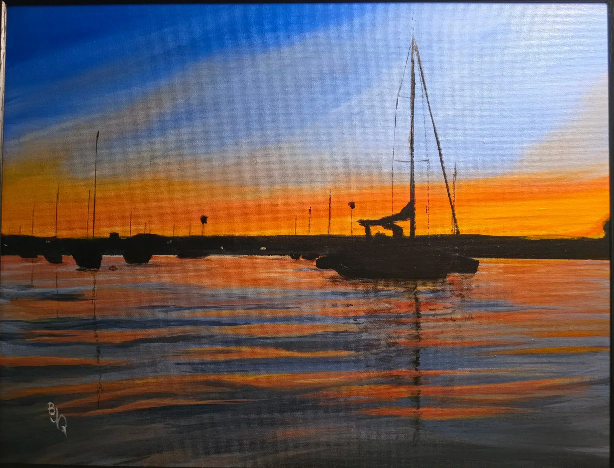 Sunset on Raritan Bay, Acrylic on Canvas Panel, April 2025