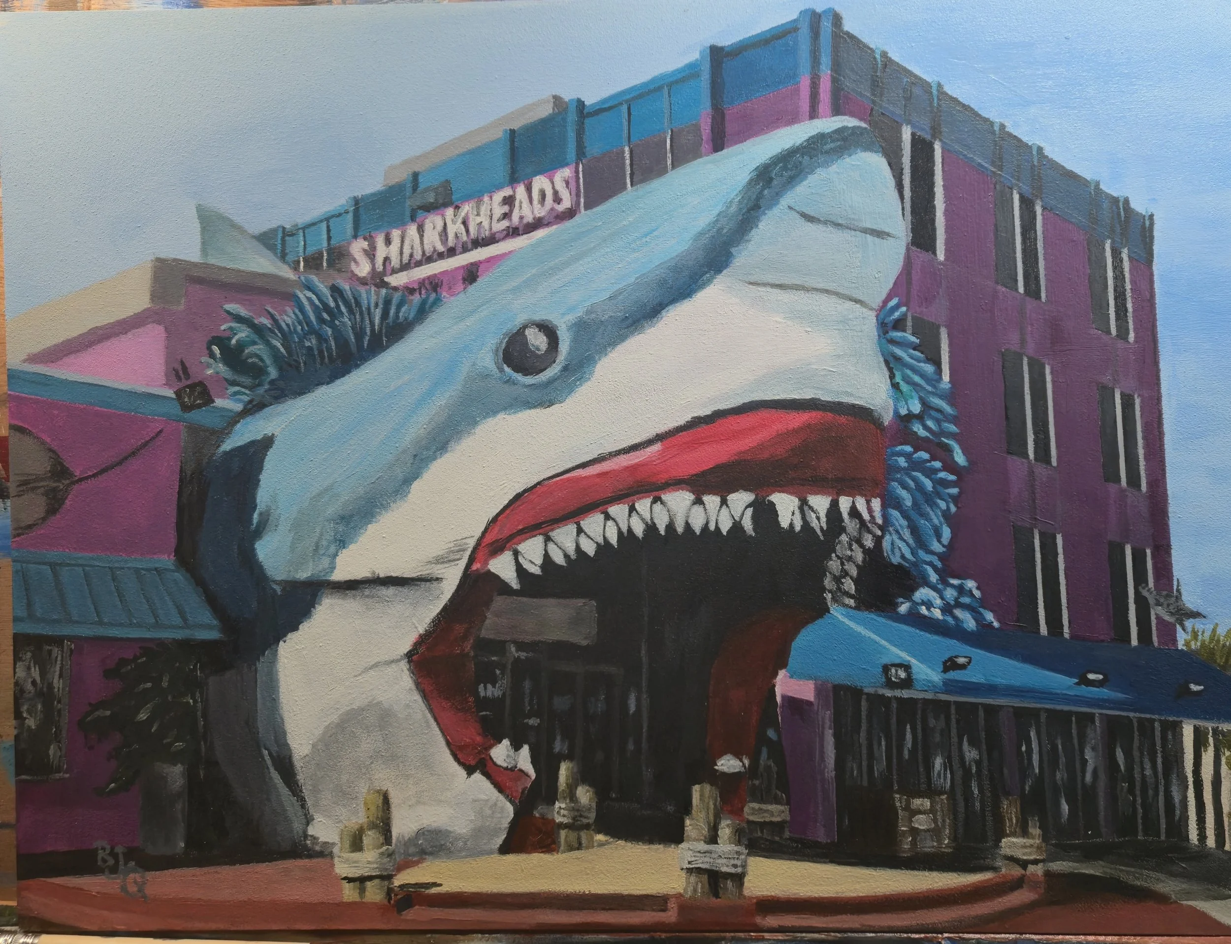 Sharkheads - Before Hurricane Katrina - Biloxi MS. Acrylic on Gesso Board. Februarty 2026 -Gifted to my Grand Daughter