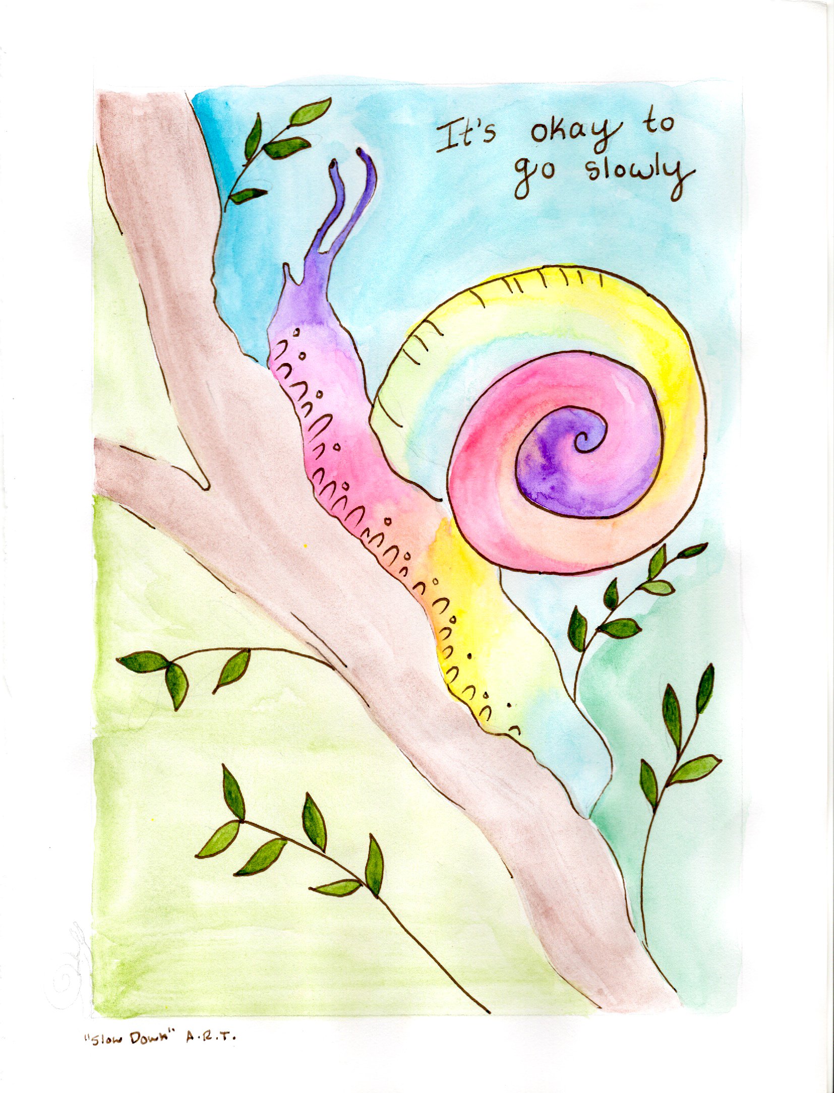 "Slowly" - Micron Pen & Watercolor