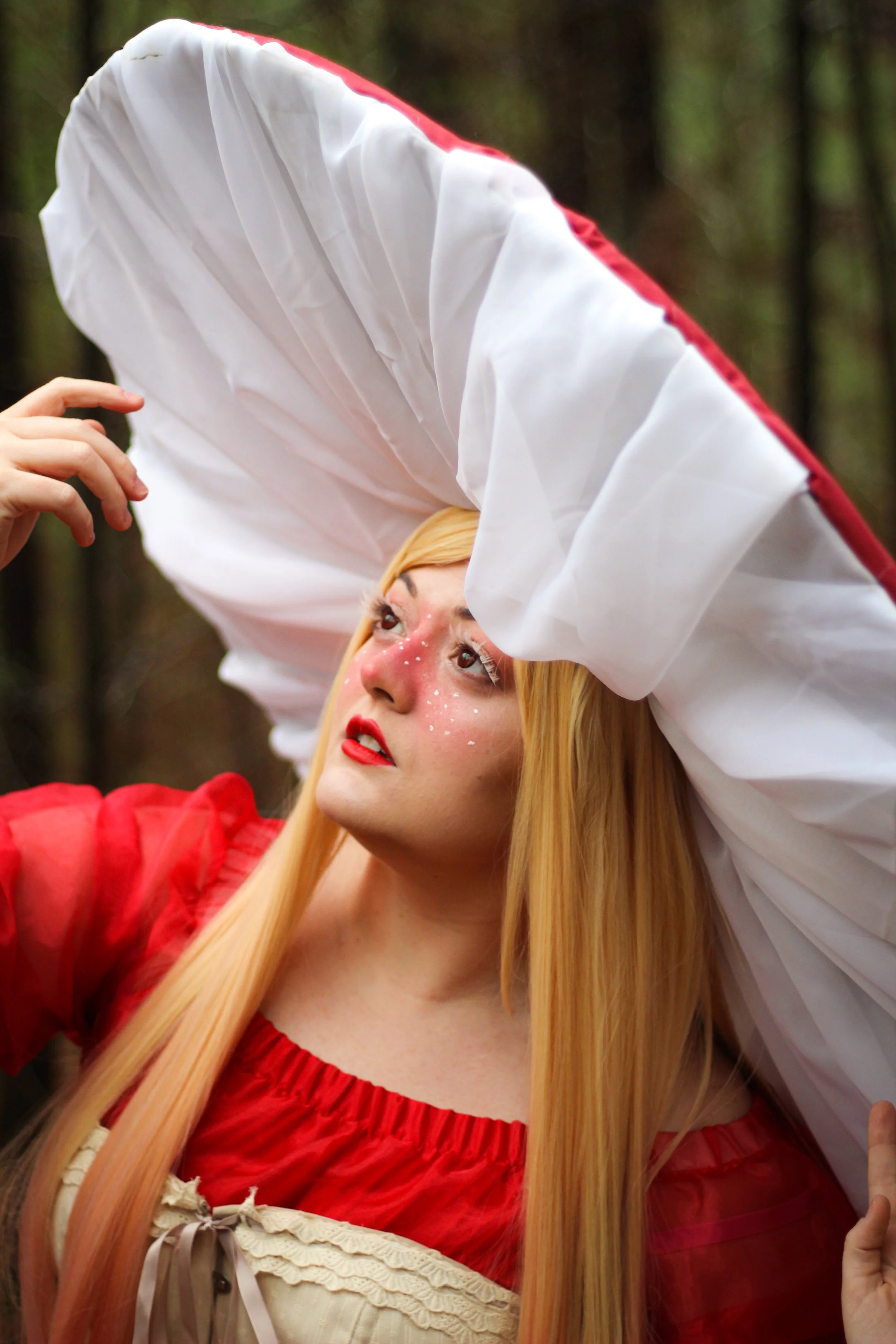 Model: Maddie McIntosh, Handmade upcycled mushroom hat by me