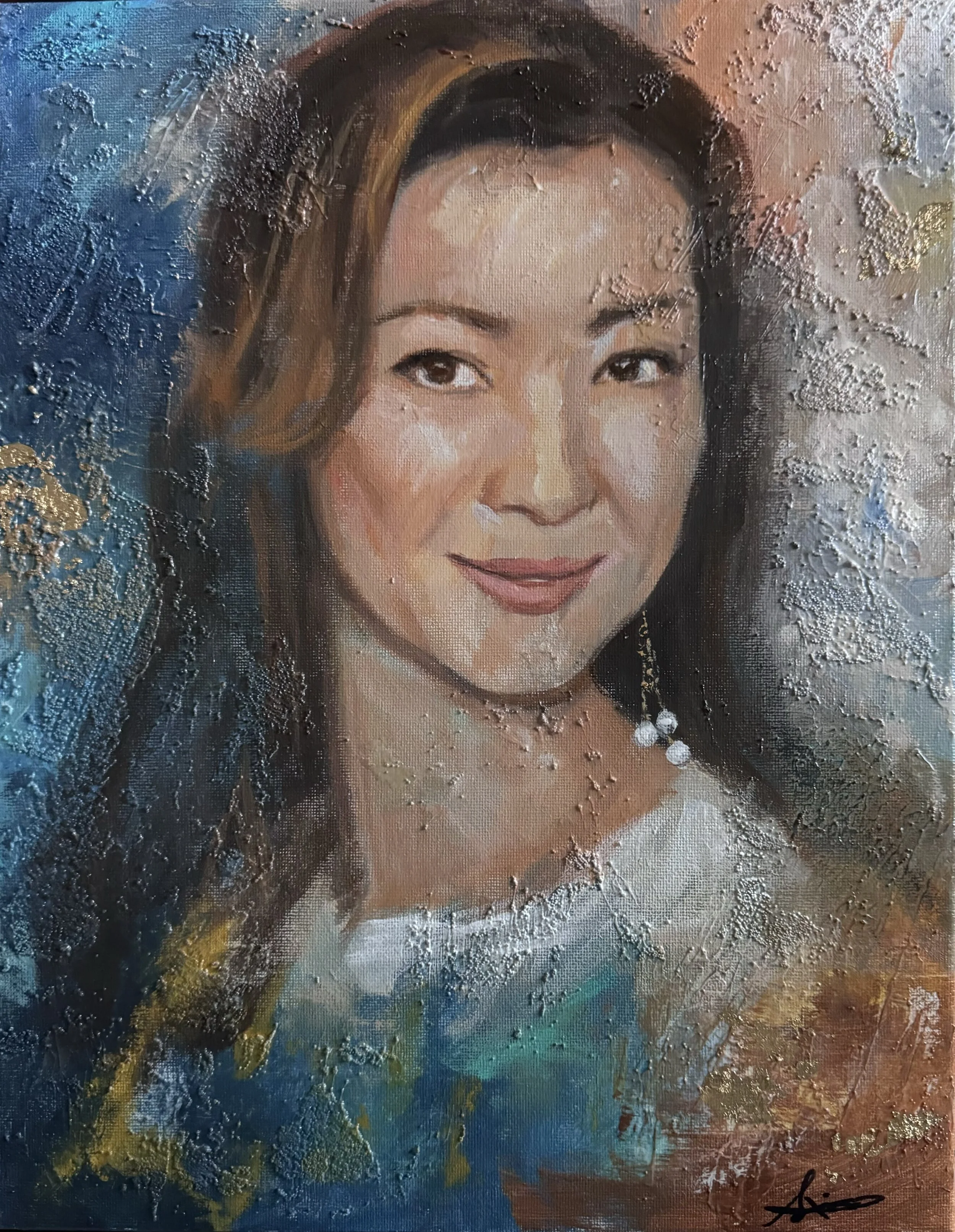 “Michelle Yeoh” Acrylic and gold leaf on canvas