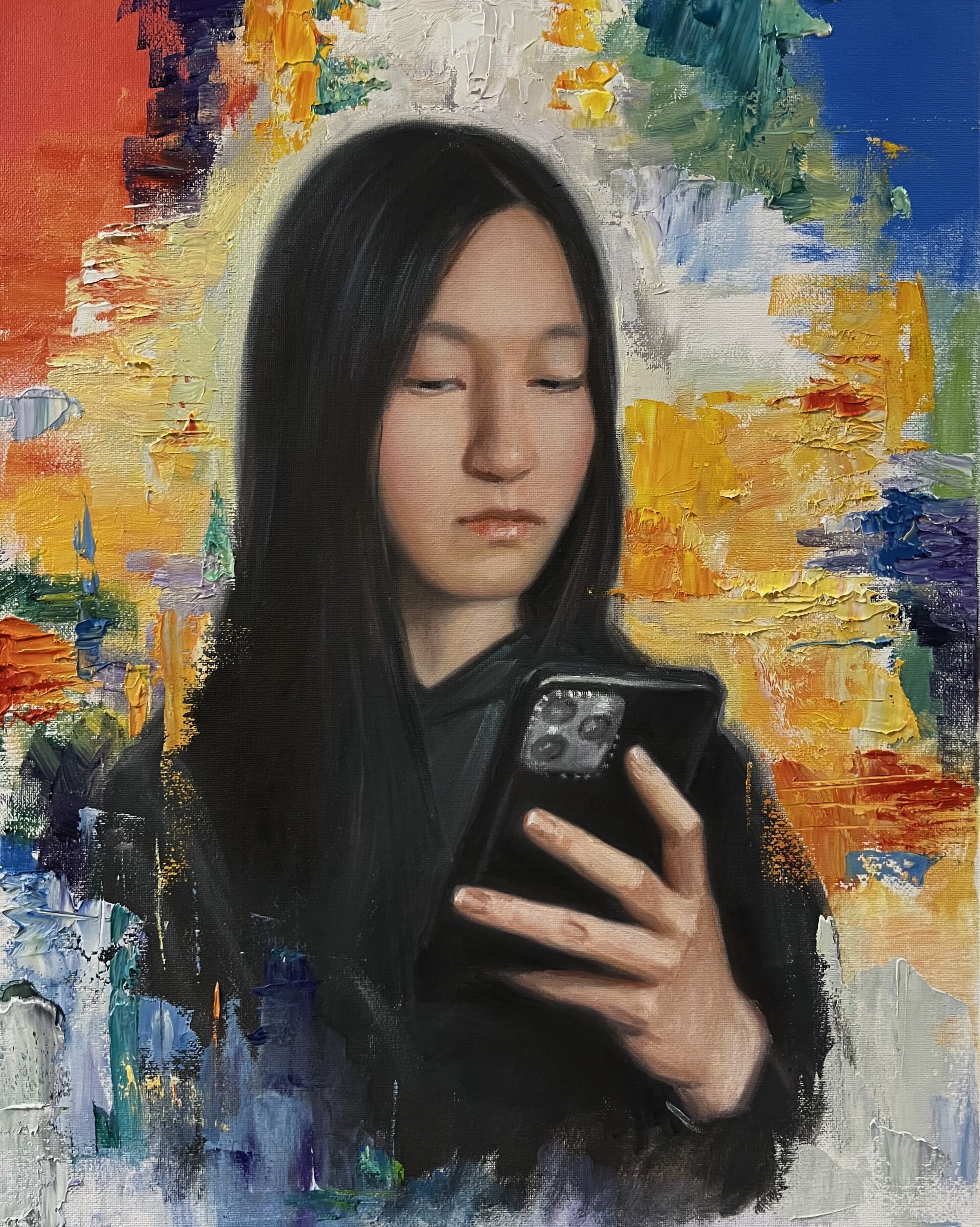 “Immersed in my Digital World” Oil on canvas