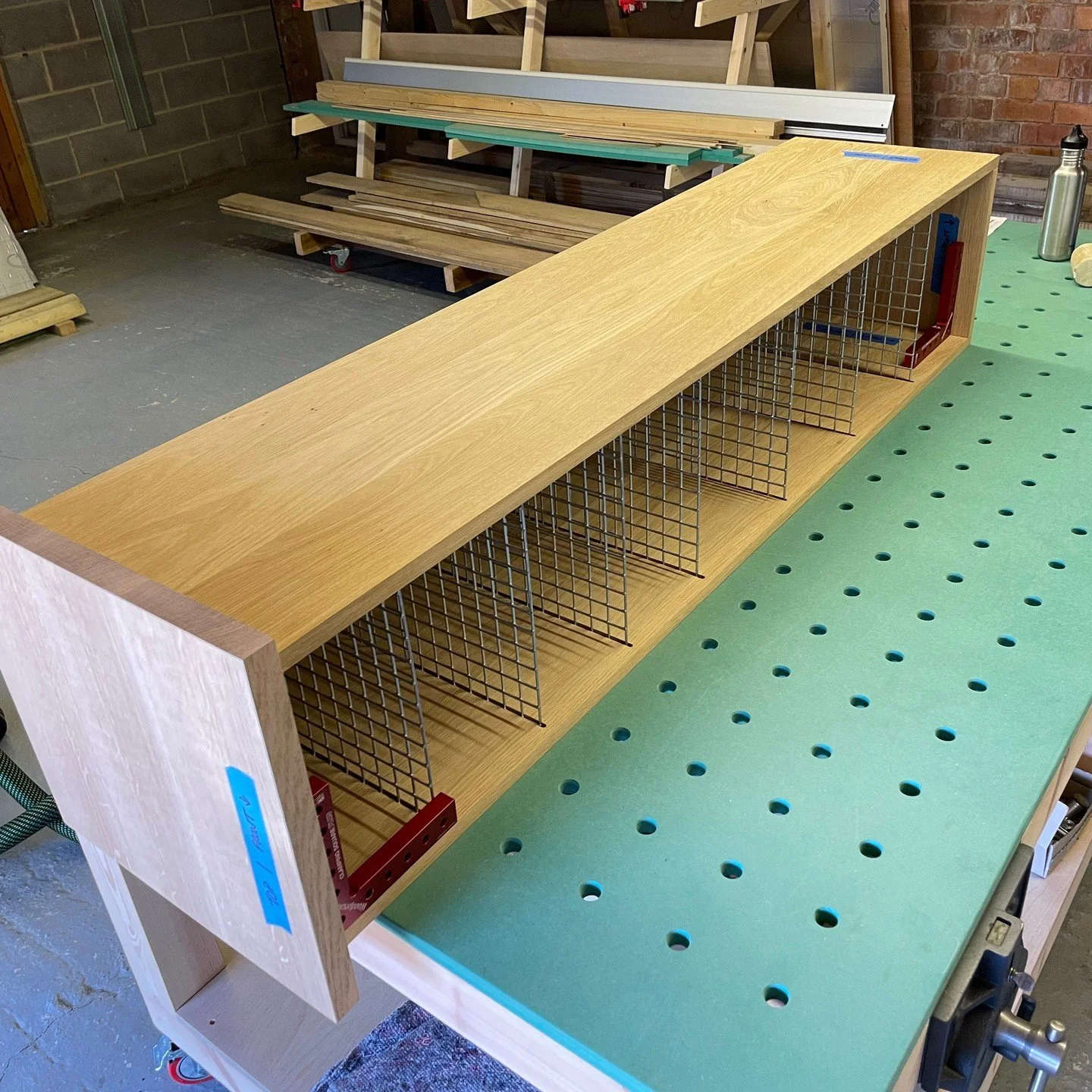 Dry fit confirms everything fits together nicely and panels are square.

Now on to adding a chamfer and roundover to the top panel followed by milling shelf fronts and base.

#woodworking 
#oak
#shoerackdesign 
#woodpanel 
#Dowmiscuitos
#dado 
#groov