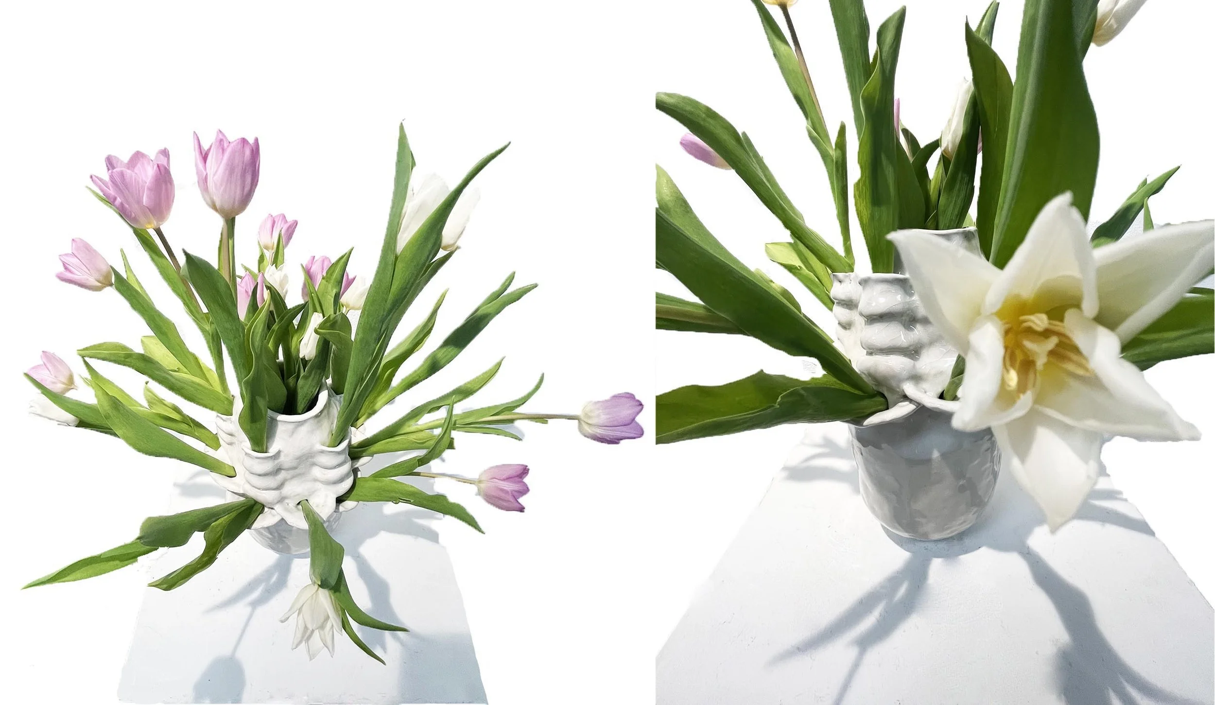 Tulipiere. Glazed stoneware, tulips. 
4 x 4 x 15" 