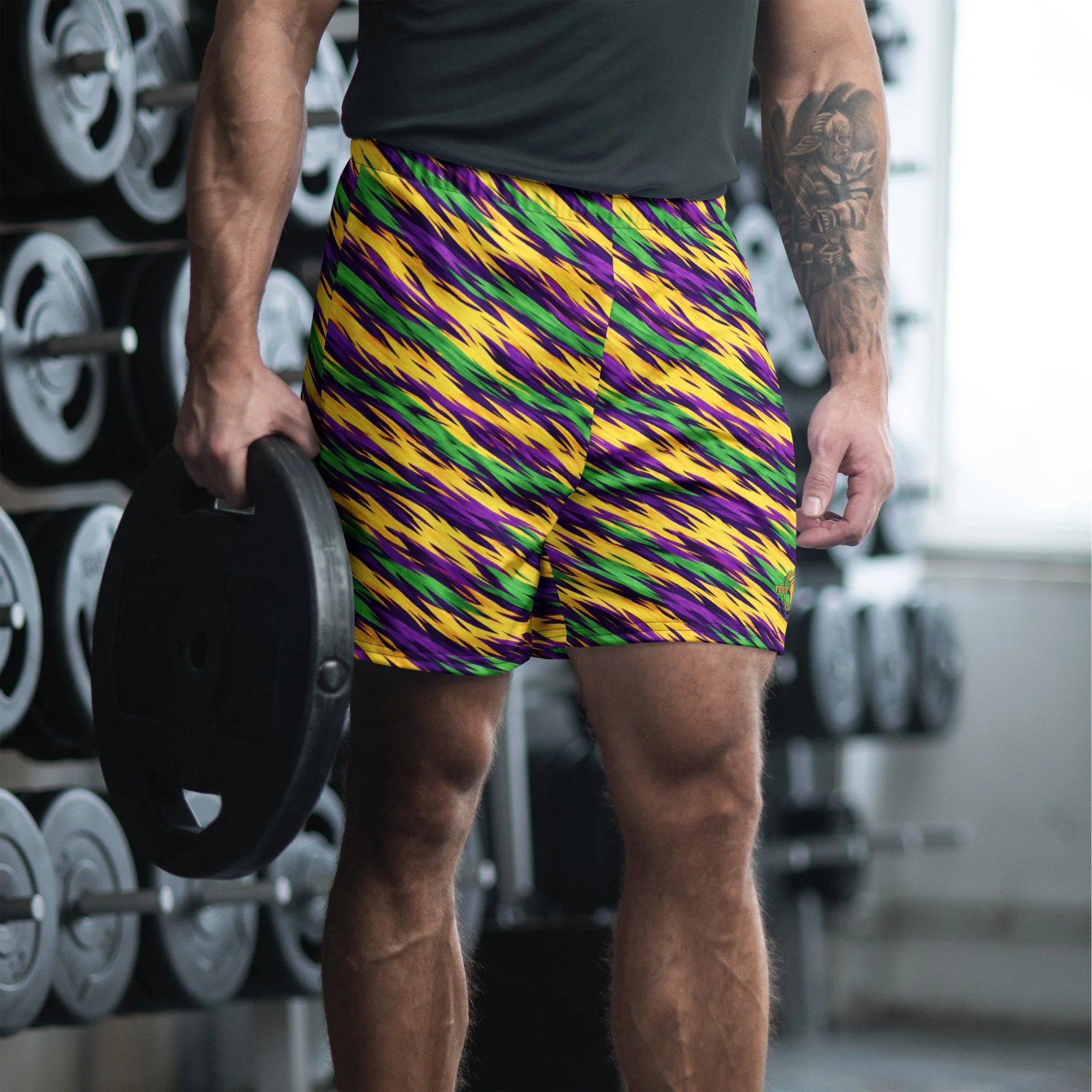 Mardi Gras Tiger Stripe Unisex Athletic Long Shorts