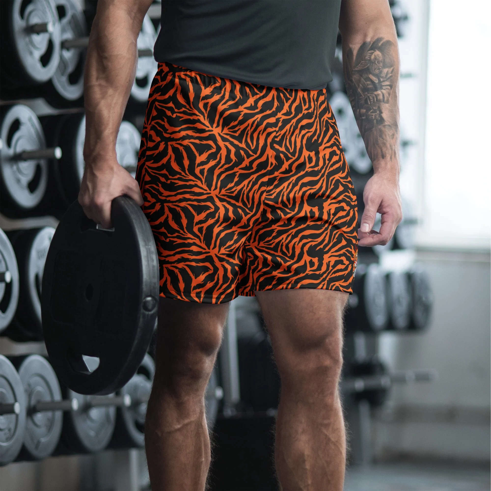 Orange Tiger Stripe Unisex Athletic Long Shorts