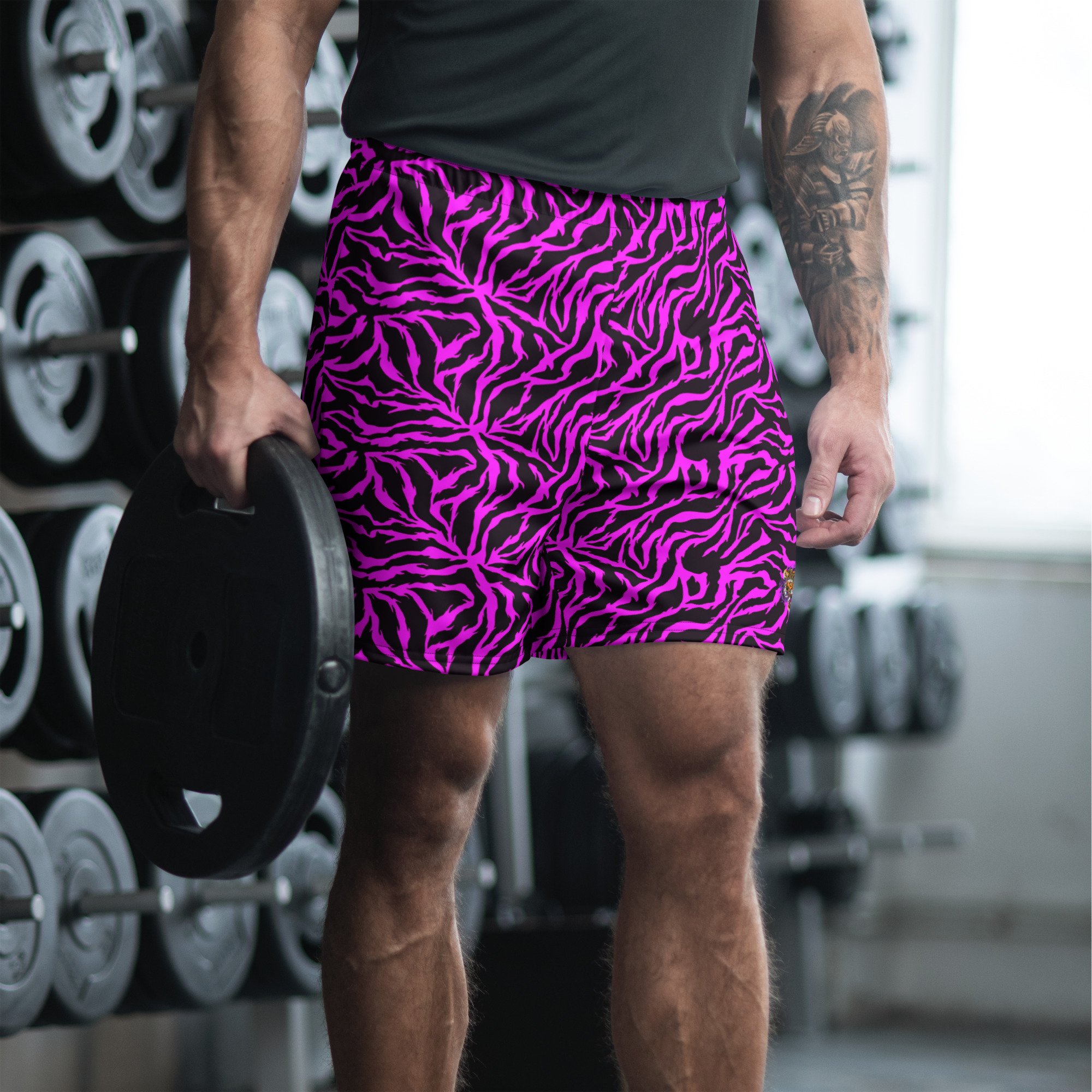 Hot Pink Tiger Stripe Unisex Athletic Long Shorts