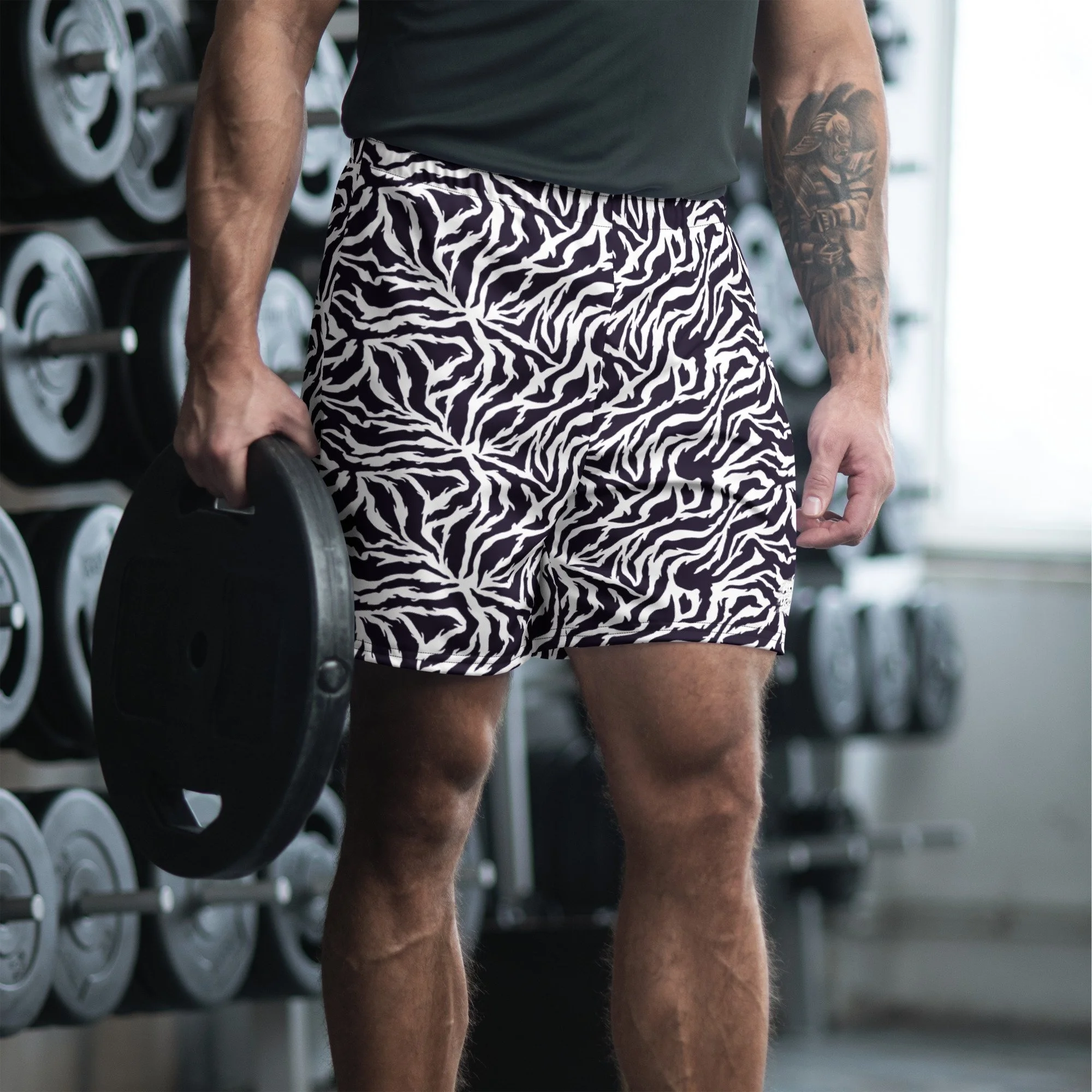 Black and White Tiger Unisex Athletic Long Shorts
