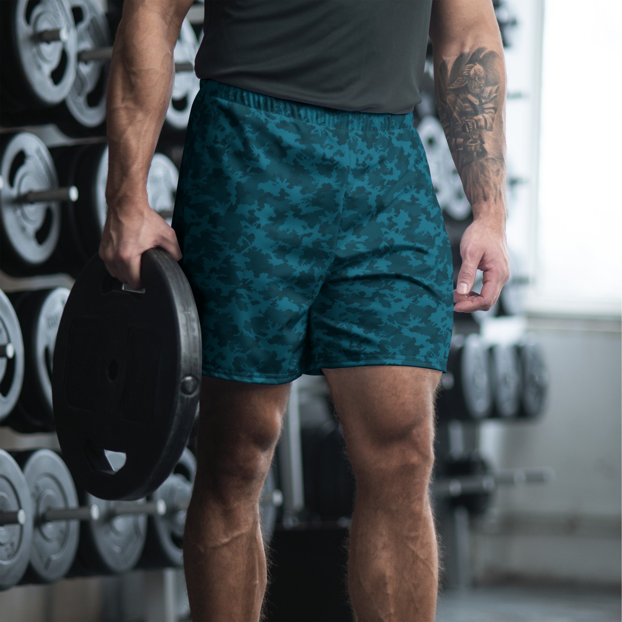 Teal Camo Unisex Athletic Long Shorts