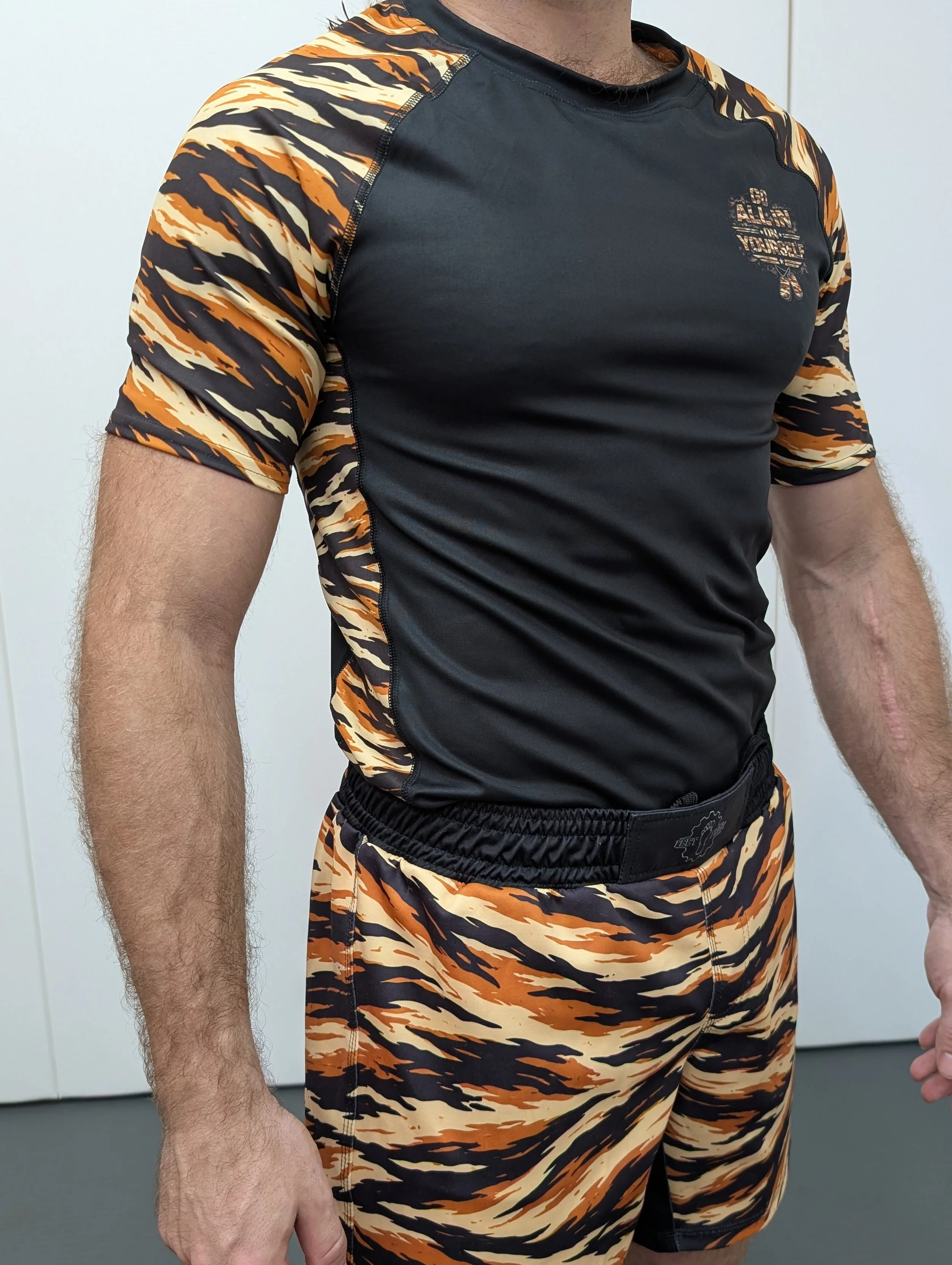 Brown belt tiger stripe rash guard