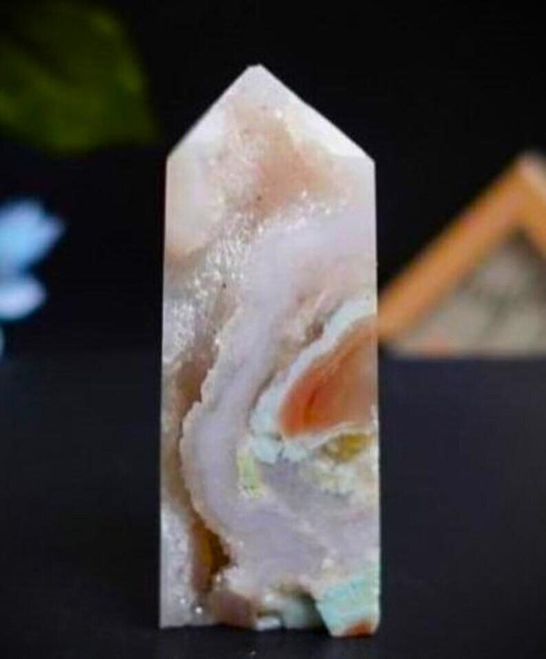 Green Flower Agate Tower, with druzy - gentle, and nourishing energy$31-1.jpg