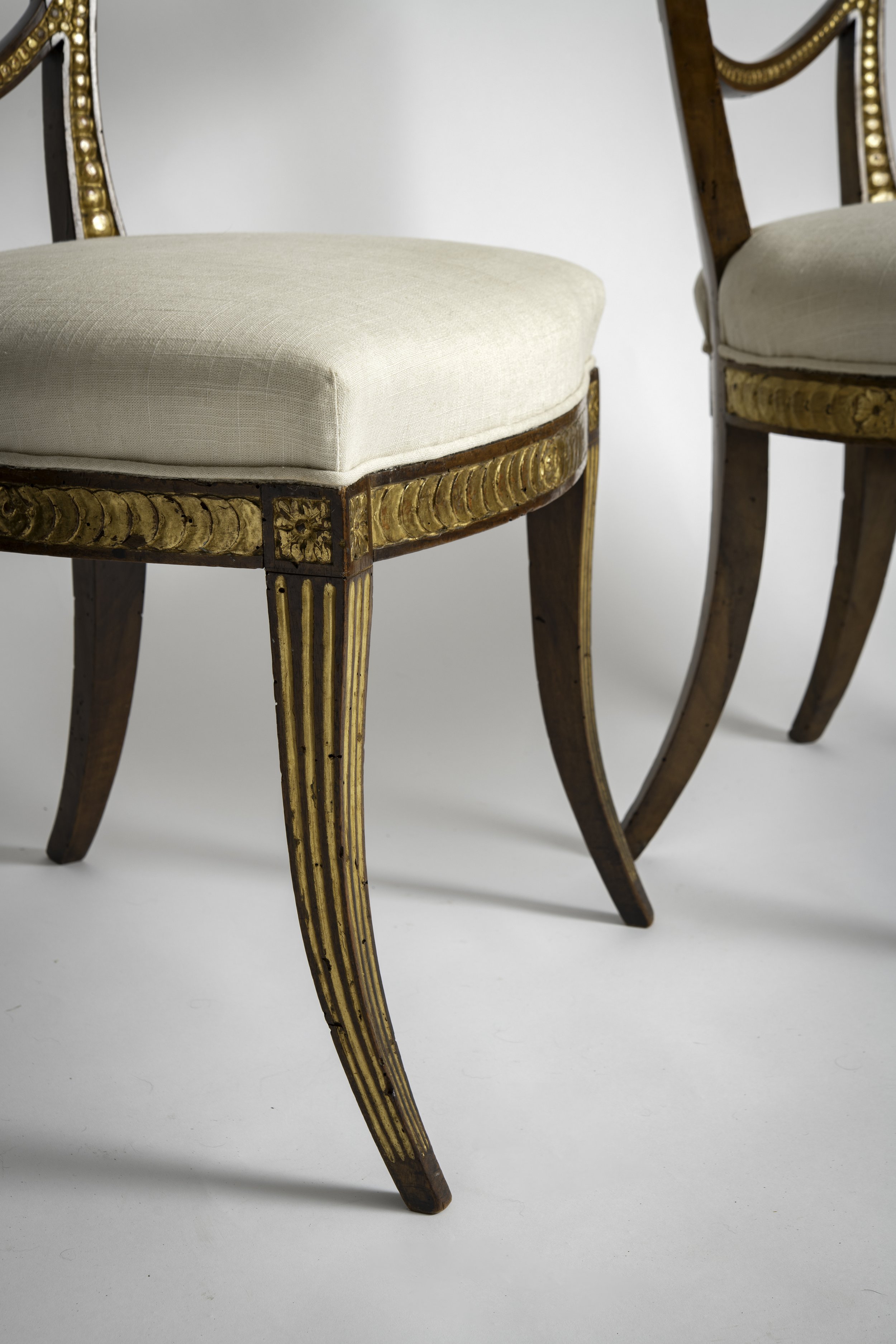 Italian Neoclassical Walnut Side Chair Reeded Leg D