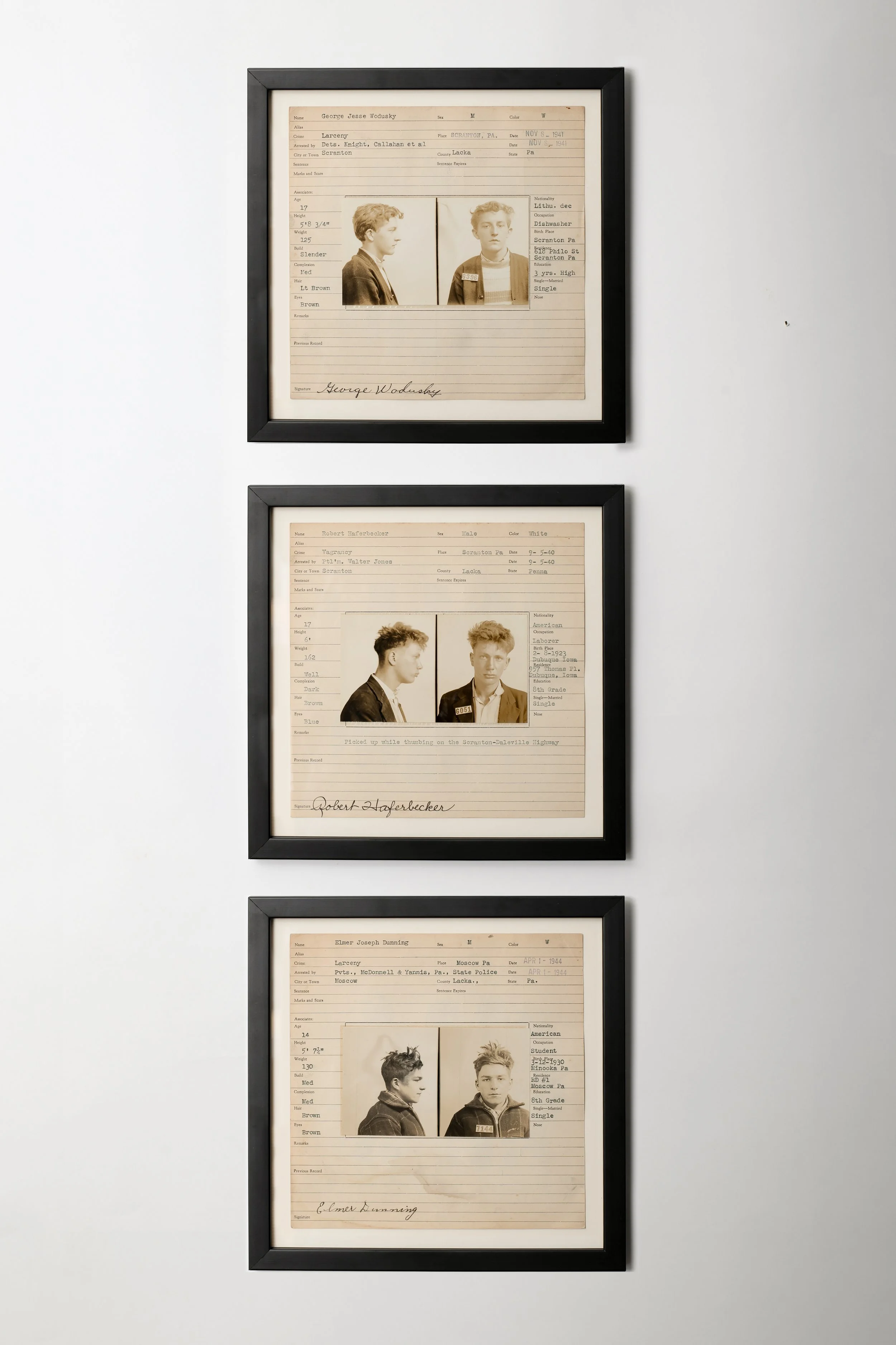 Three Mugshot Portraits, 1940s