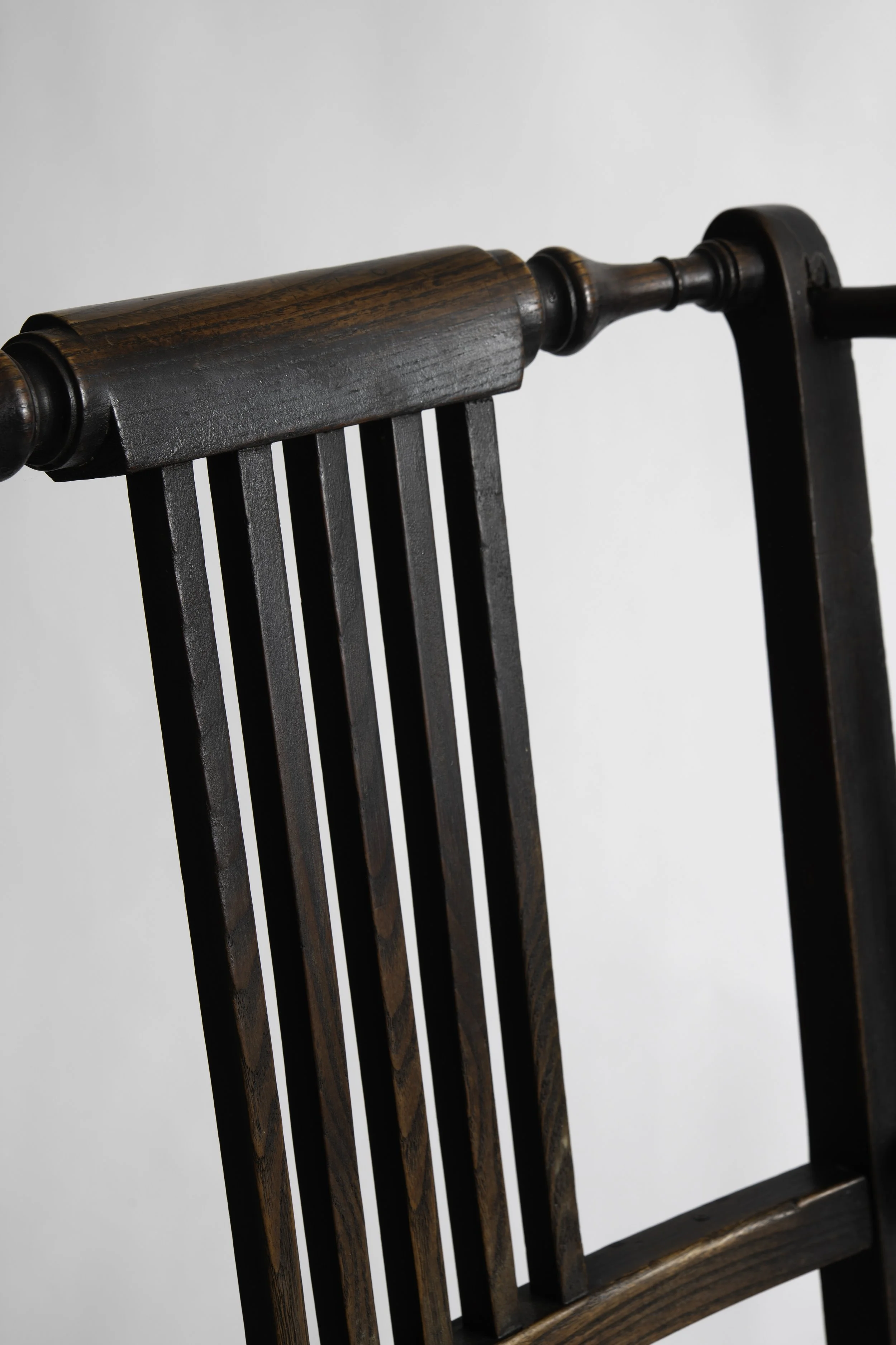 English Arts & Crafts Oak Armchair Crest Rail Detail
