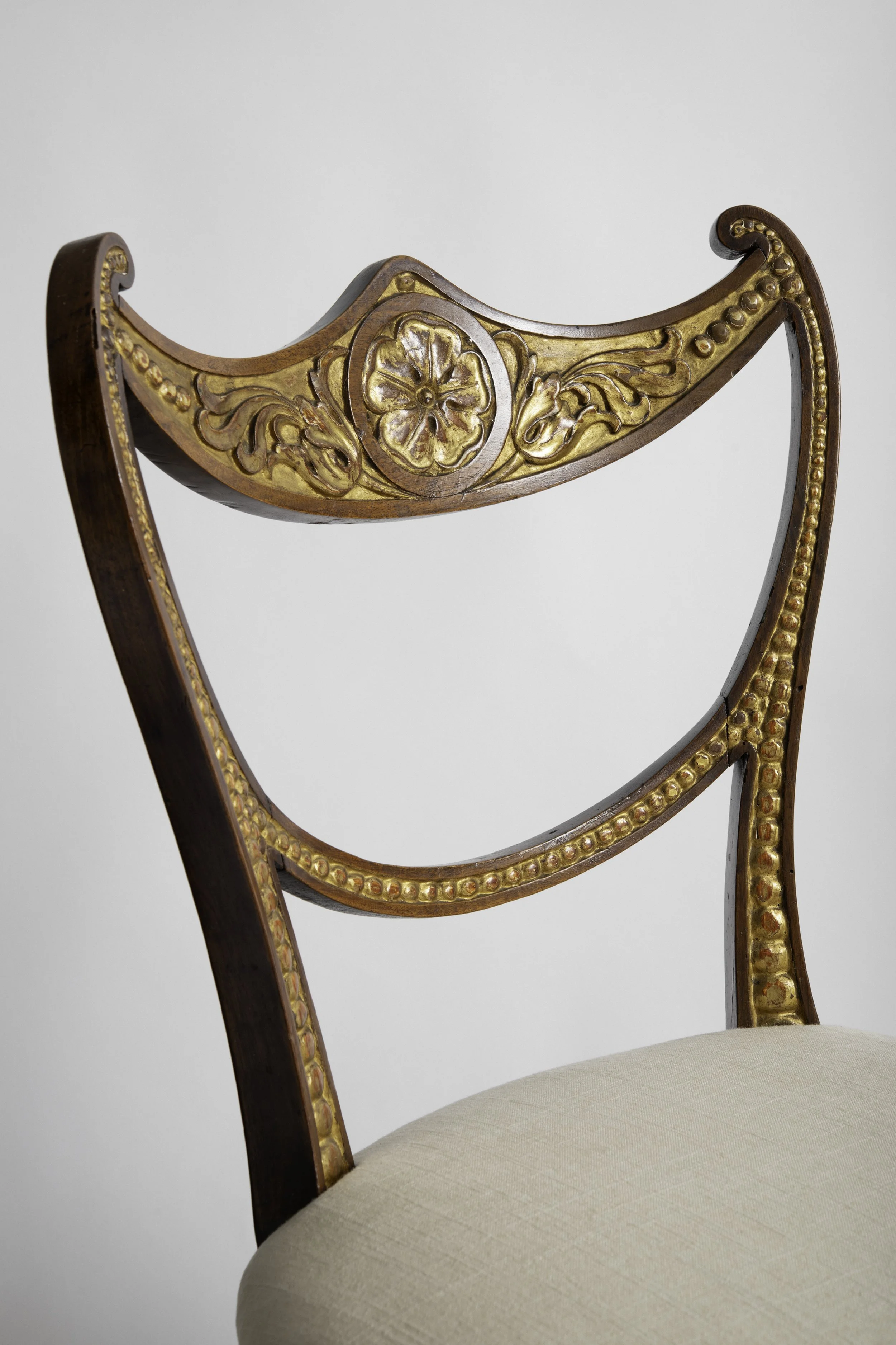 Italian Neoclassical Walnut Side Chair Crest Rail Detail