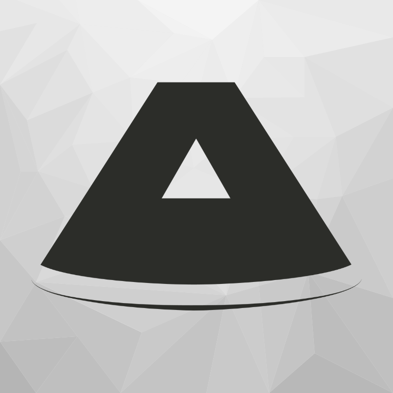 A black letter A on a gray polygonal background.