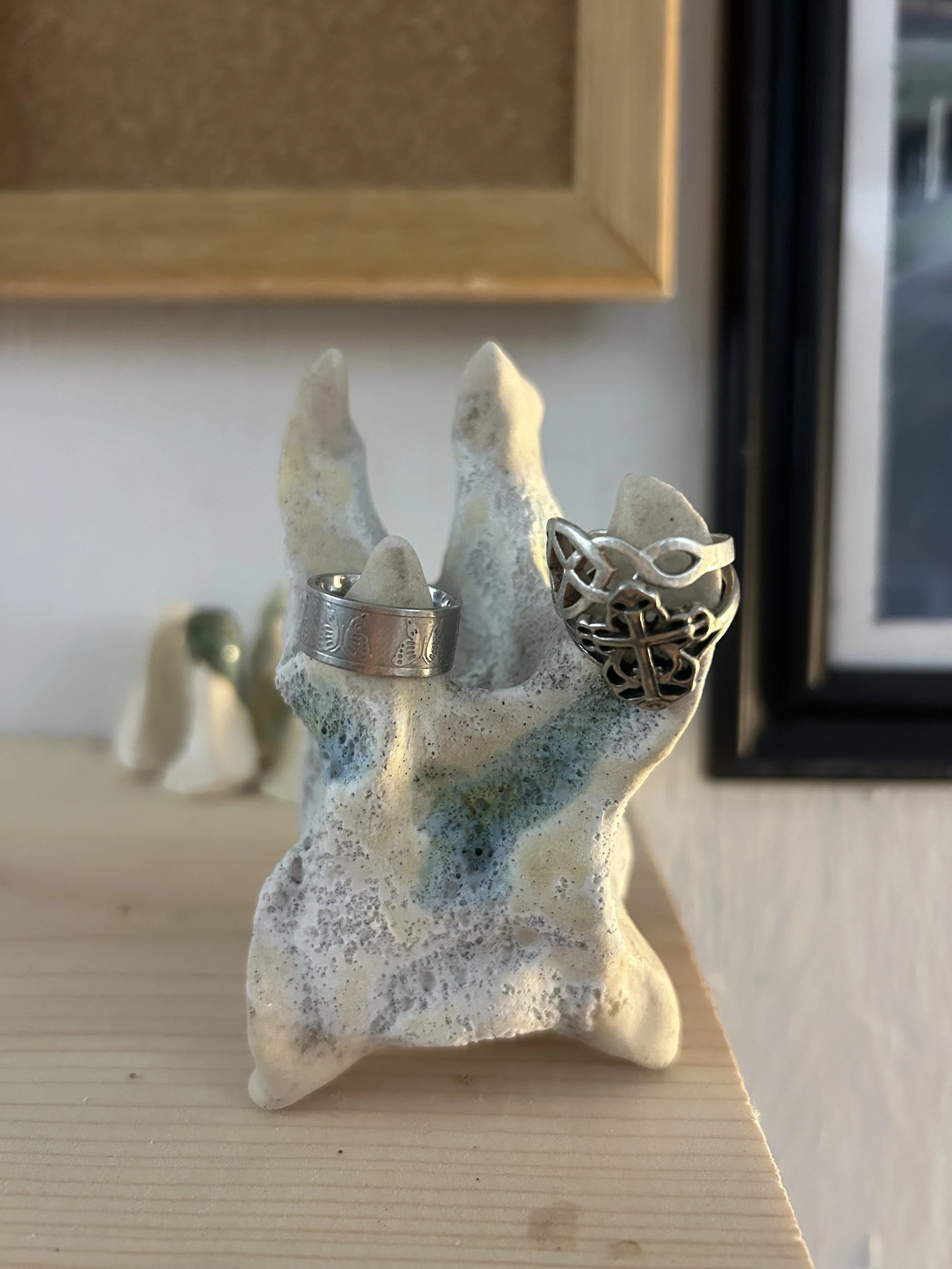 'ring holder for my clay hands' - white stoneware, mid fire glaze