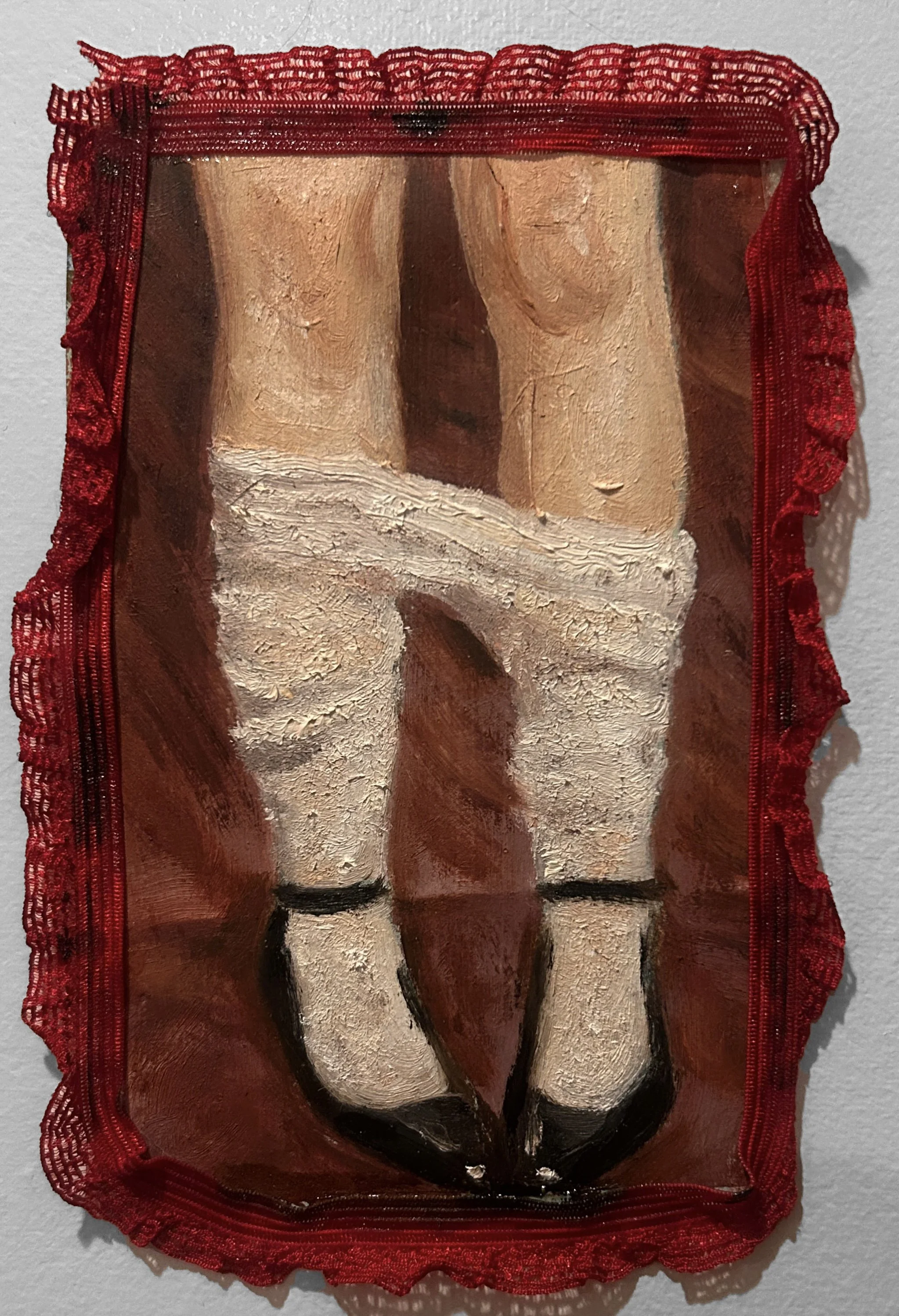 'I like my knees bare in the summertime' 

oil on canvas paper, silicone, lace

2025
