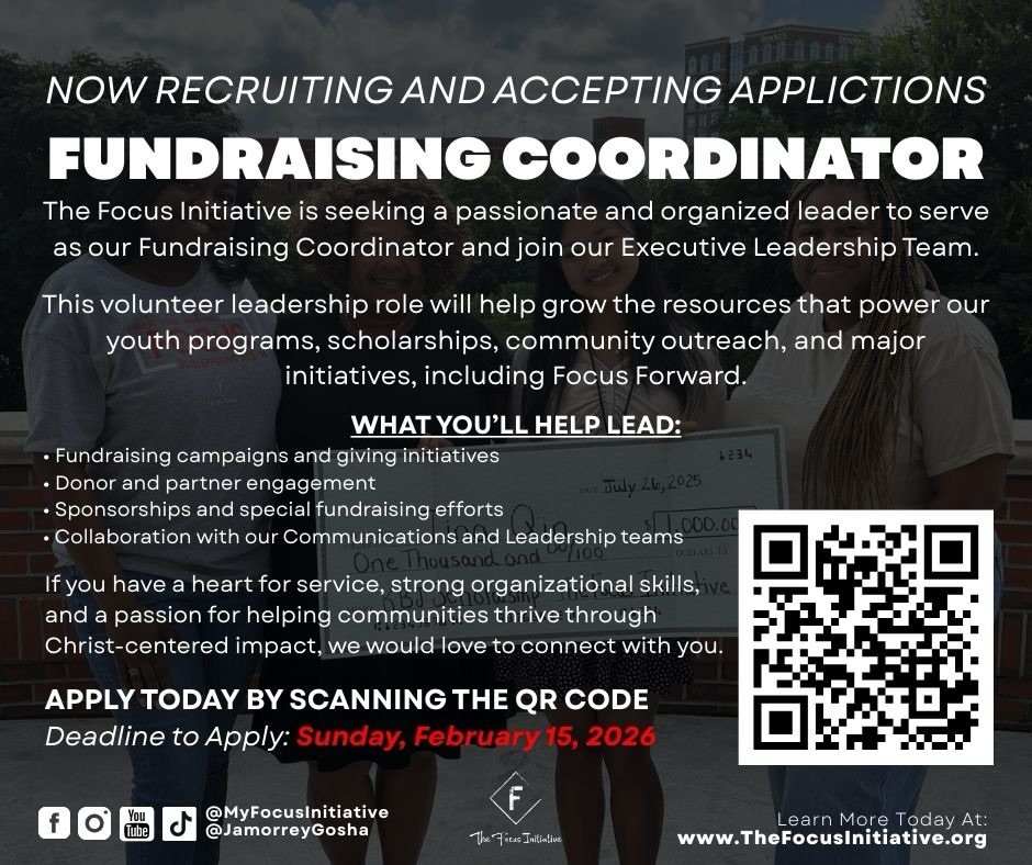 🚨 #SHARE: We&rsquo;re growing the team‼️@myfocusinitiative is officially recruiting a Fundraising Coordinator to join our Executive Leadership Team and help fuel the work happening across our communities.

If you love connecting people to purpose, s