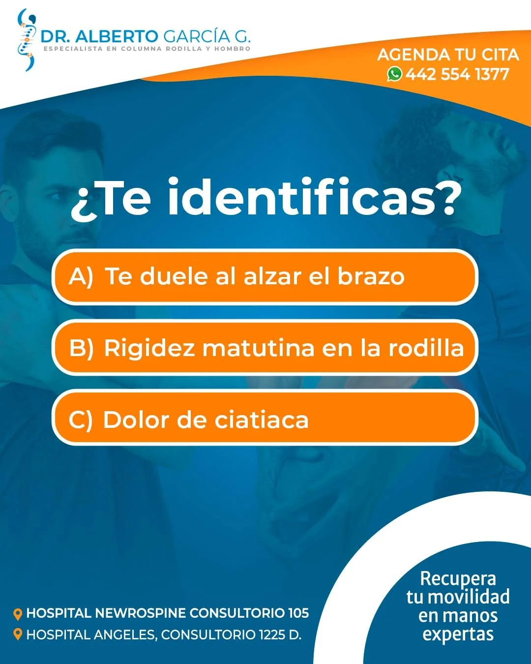 🤔 &iquest;Te ha pasado alguna de estas molestias?

A) Te duele al alzar el brazo 🙆&zwj;♂️
B) Rigidez matutina en la rodilla 🦵
C) Dolor de ci&aacute;tica 😣

💬 Cu&eacute;ntanos en los comentarios con qu&eacute; opci&oacute;n te identificas 👇

Tu 