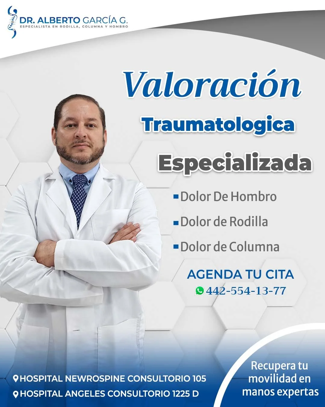 &iquest;Sientes molestias al caminar, cargar algo o simplemente al levantarte? 

No dejes que el dolor de hombro, rodilla o columna se vuelva parte de tu rutina. Tu movilidad es tu libertad.

Te ofrezco una valoraci&oacute;n traumatol&oacute;gica esp