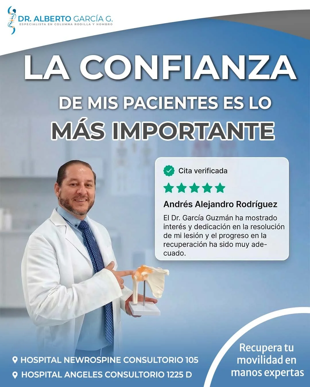 La confianza de mis pacientes es algo que valoro profundamente, cada persona que llega a consulta lo hace con una historia, una molestia o una lesi&oacute;n que quiere superar para volver a vivir con normalidad. 🩺

Mi compromiso es escuchar, evaluar