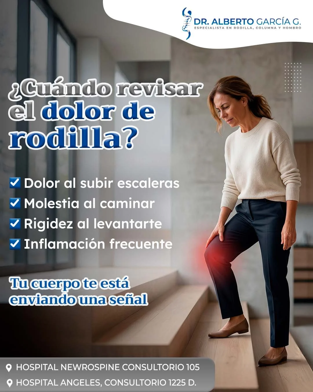 &ldquo;Solo era una molestia&hellip;&rdquo;

As&iacute; empiezan muchos casos. Un peque&ntilde;o dolor al subir escaleras, una incomodidad al caminar o esa rigidez al levantarte que parece pasajera.

Pero con el tiempo, esa molestia comienza a aparec