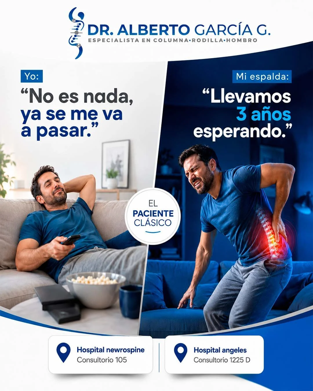 Lleg&oacute; a mi consultorio un paciente que llevaba tres a&ntilde;os dici&eacute;ndose a s&iacute; mismo que el dolor de espalda &ldquo;ya se le iba a pasar&rdquo;. 😔

Tres a&ntilde;os tomando pastillas, poni&eacute;ndose calor, evitando agacharse