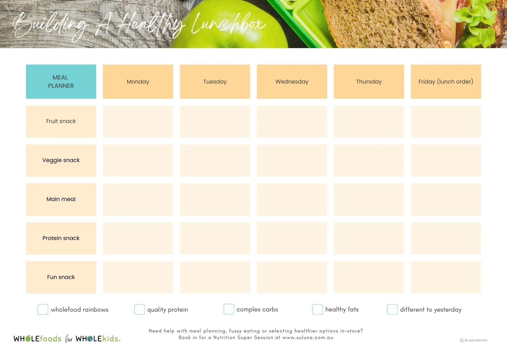 Healthy Lunchbox Meal Planner Healthy Kids