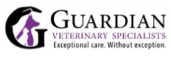 Guardian Veterinary Specialists logo with a purple cat silhouette.