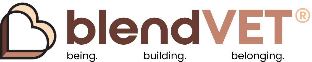 Logo for blendVET, featuring a stylized heart shape and the brand name in brown text.