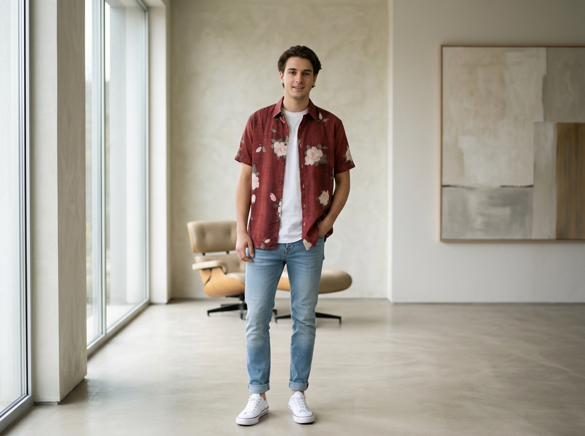 Burgundy Floral Button-Up