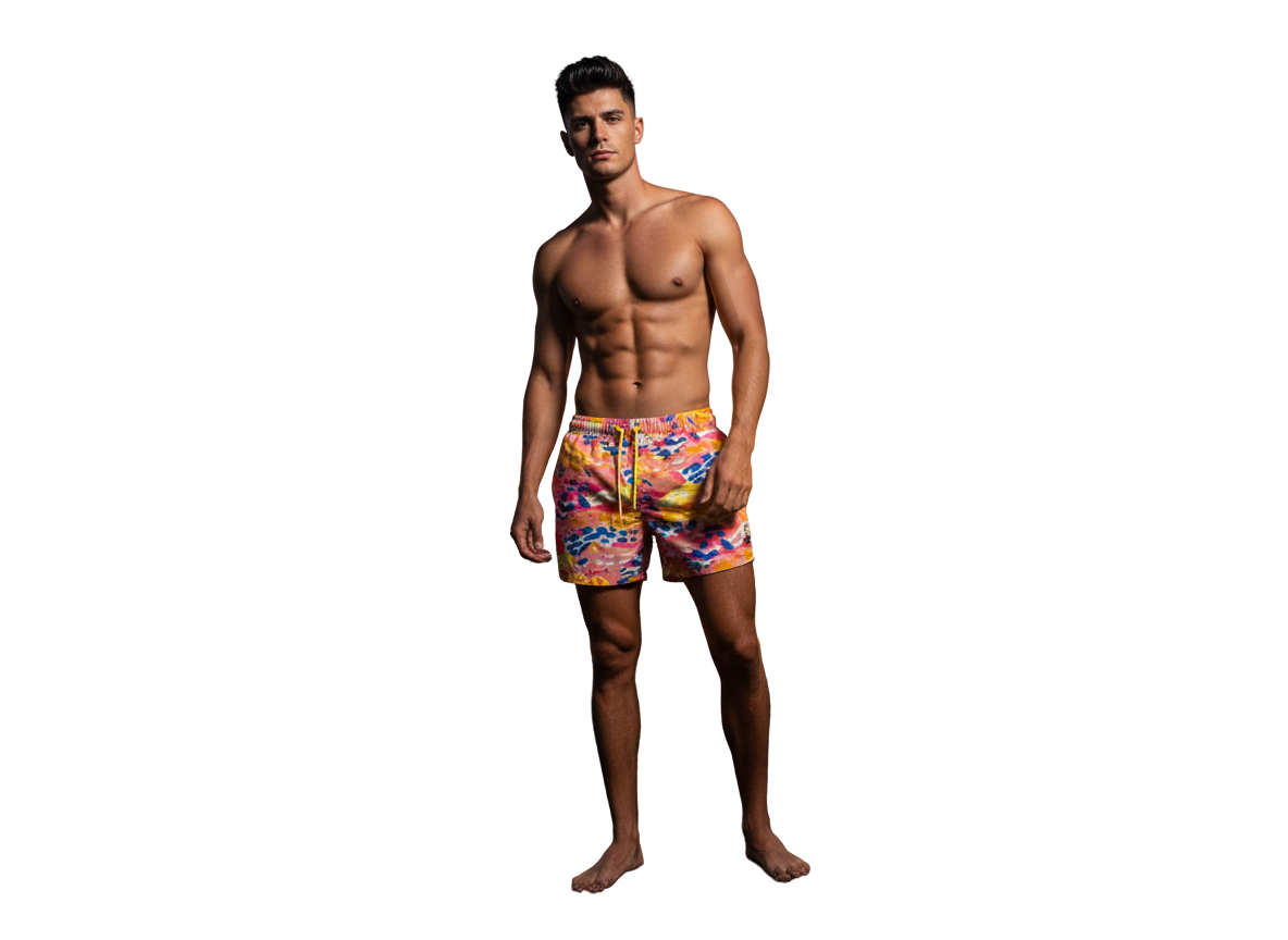 Vibrant Flamingo Pink with Lemon Yellow accents.