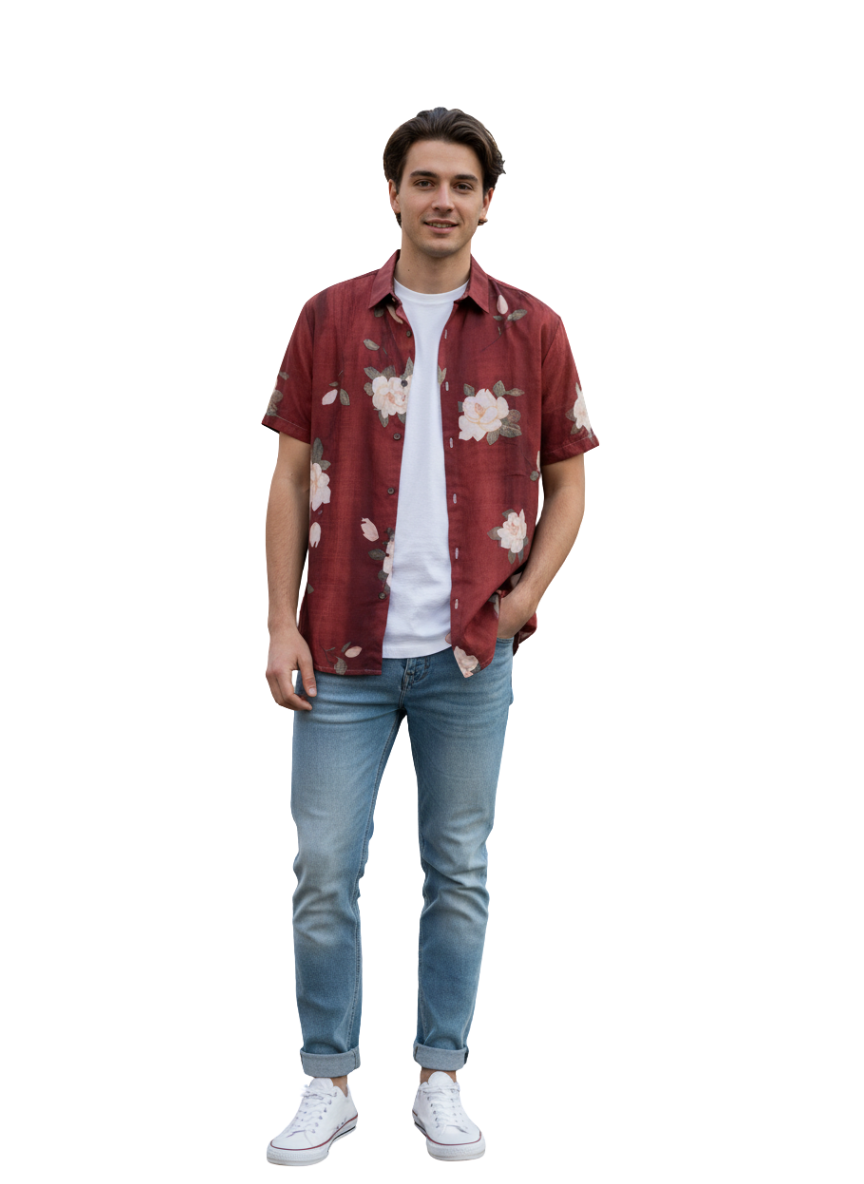 Burgundy Floral Button-Up