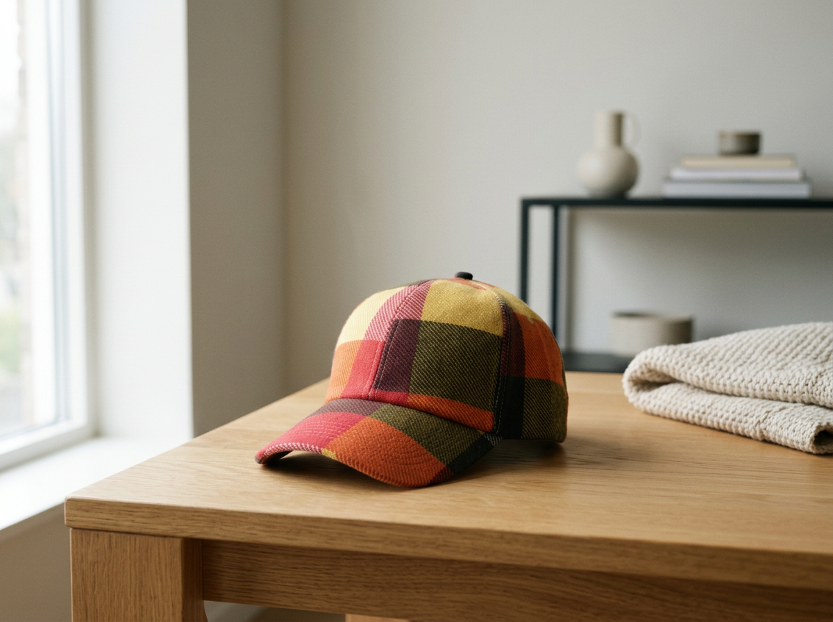 Orange Plaid Hat with Accent Colors & Velcro Back