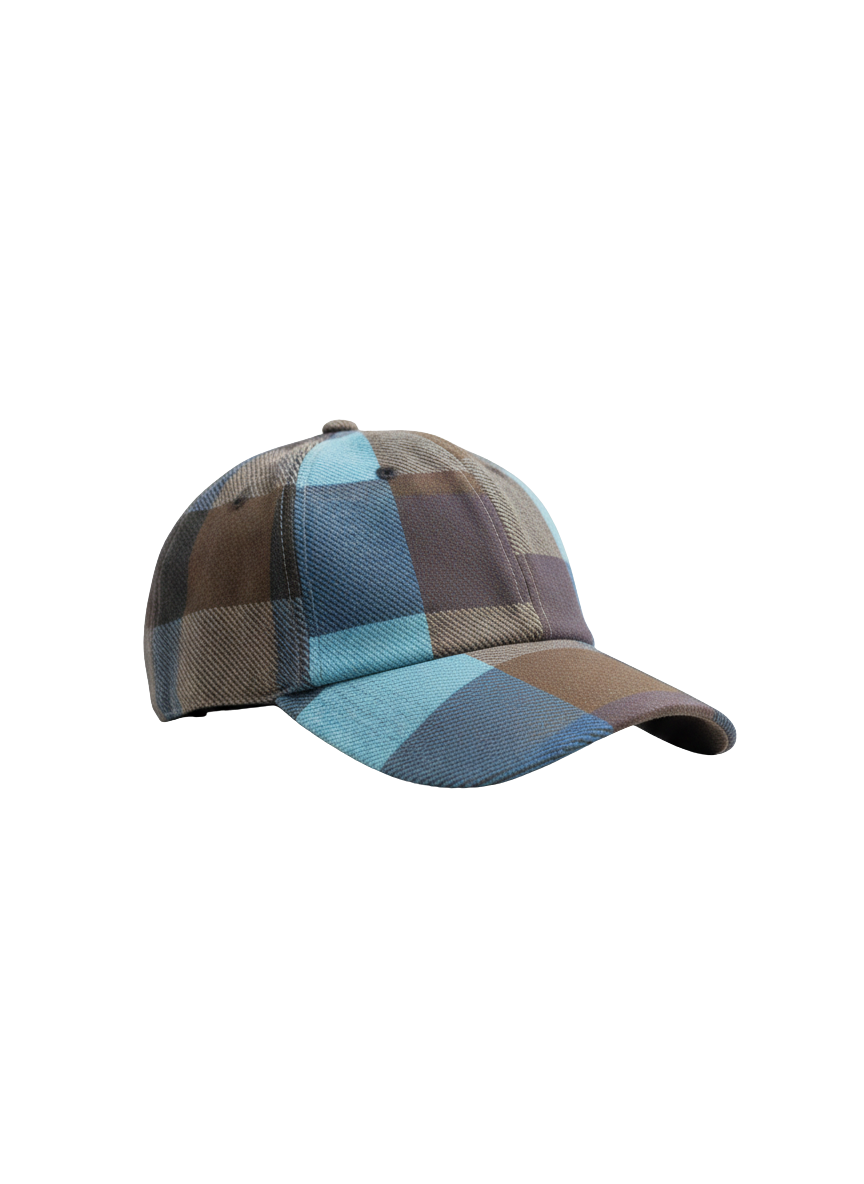 Blue Plaid Hat with Grey Accents & Velcro Back