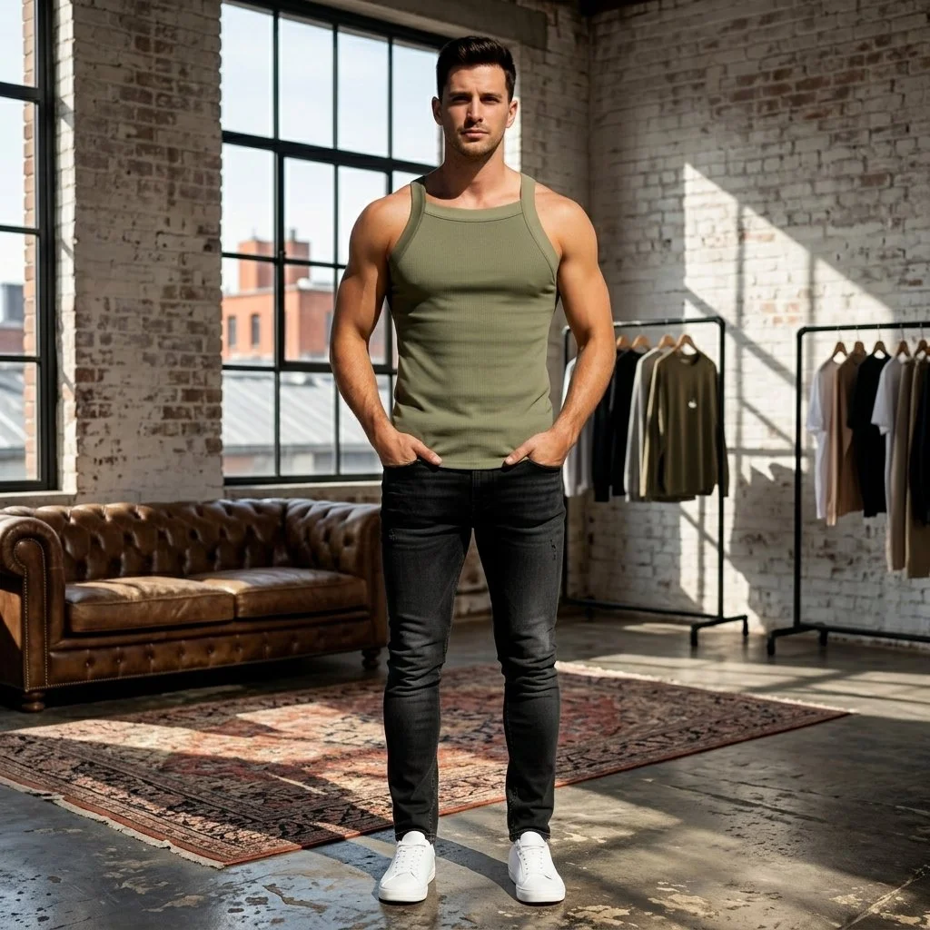 Neck Tank – Olive Green