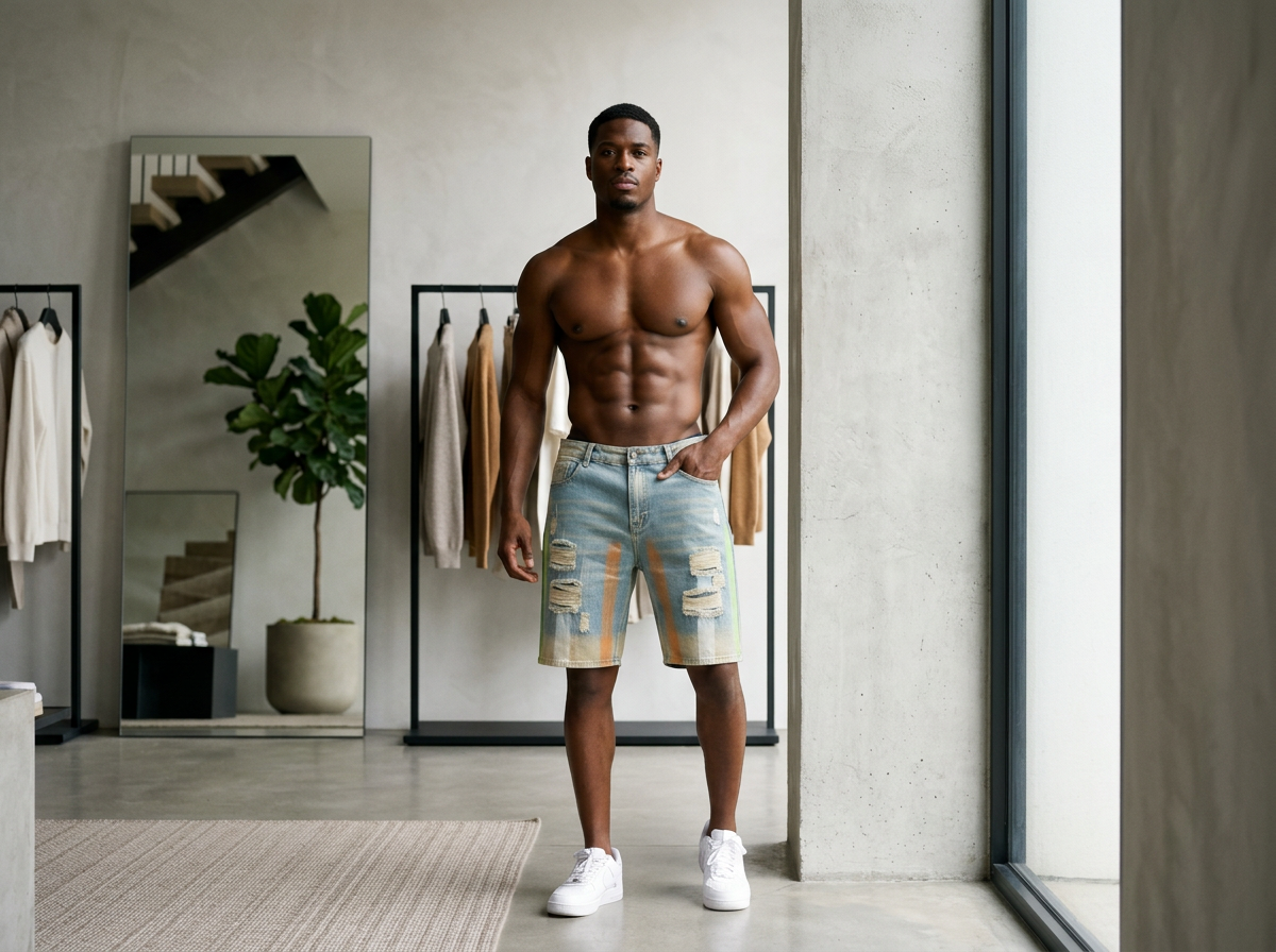 Distressed Painted Jean Shorts