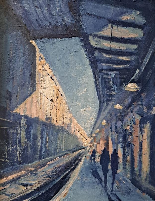 Platform 9, Edinburgh Waverley 50x40cm Acrylic on canvas