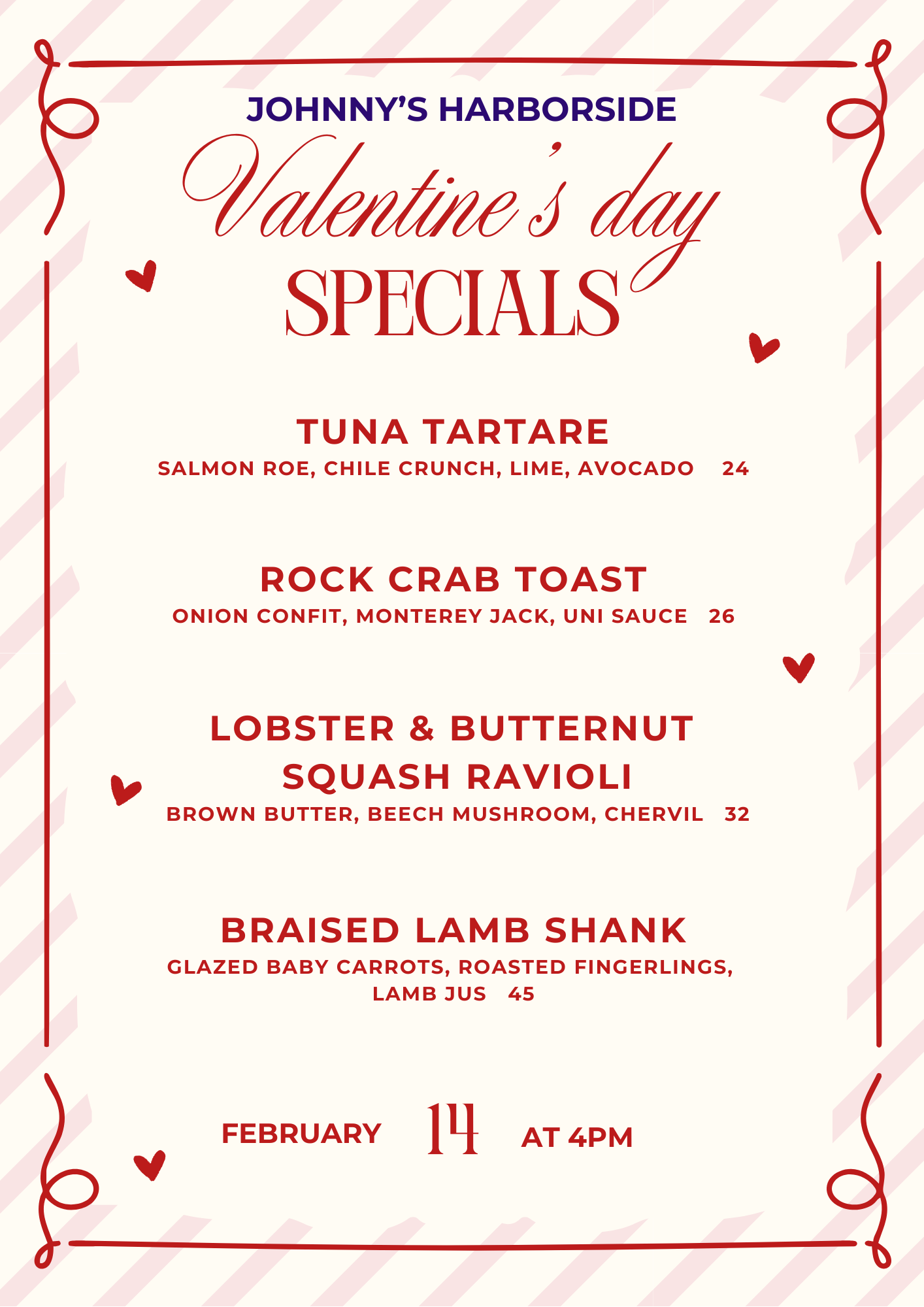 Valentines Day Special Menu
