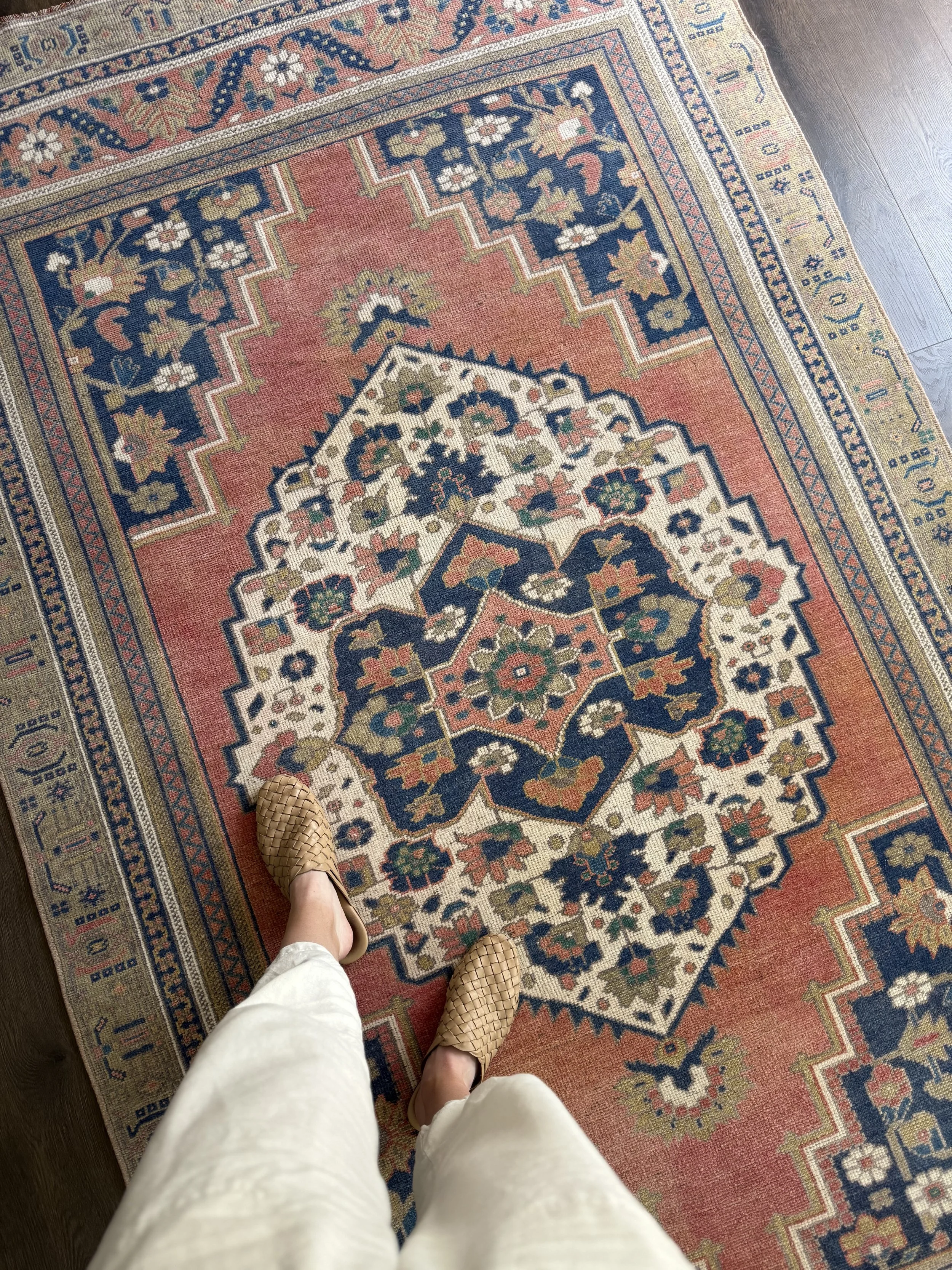 Vintage 4’9” x 8’2” Coral Turkish Wool Area Rug