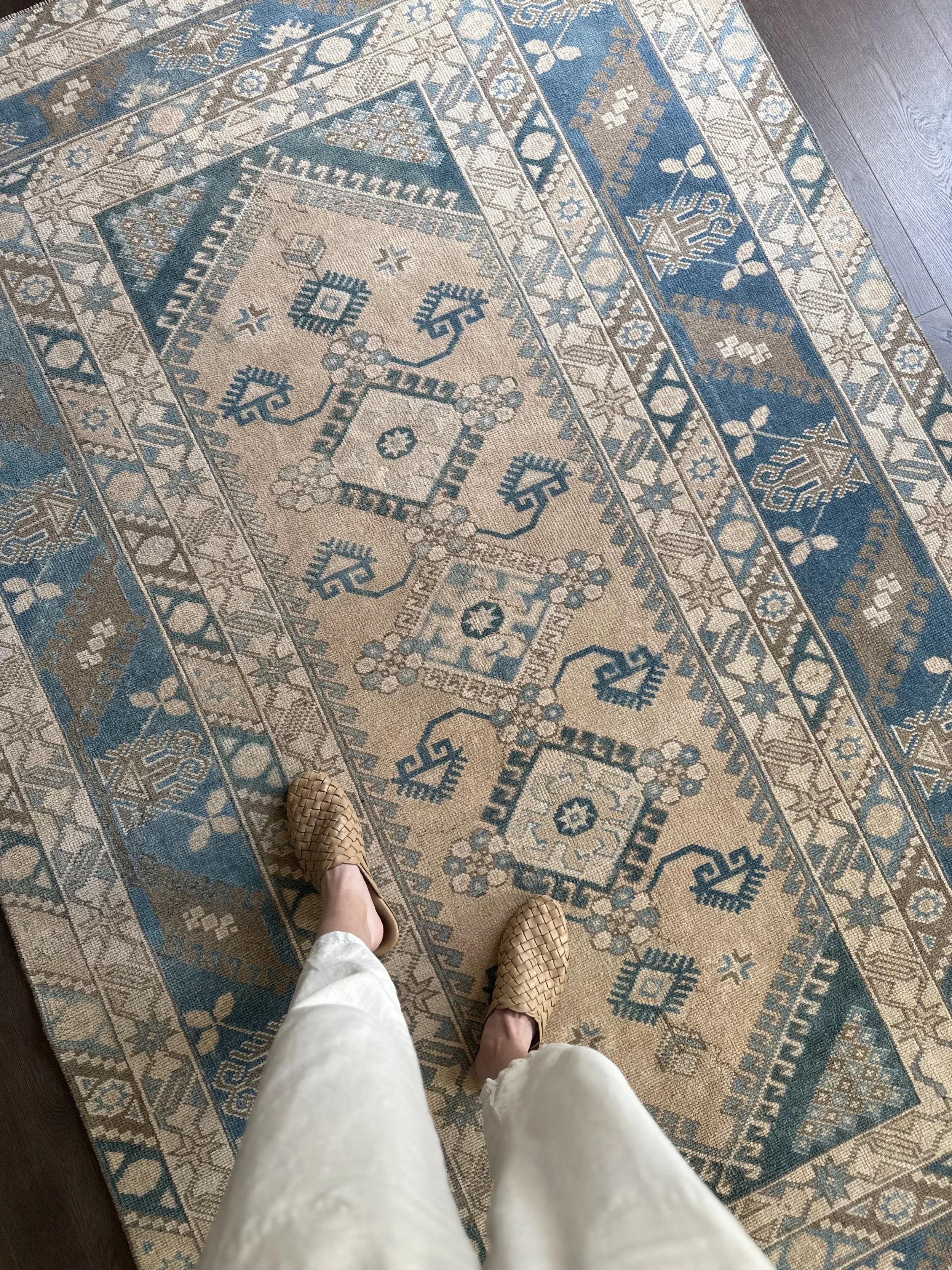 Vintage 5' x 8' Coastal Blue Turkish Wool Area Rug