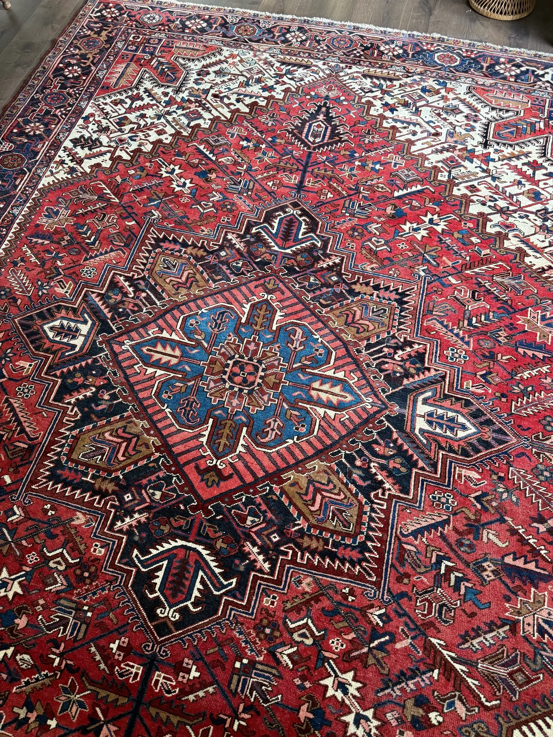 Vintage 10' x 13' Cranberry Persian Heriz Wool Rug