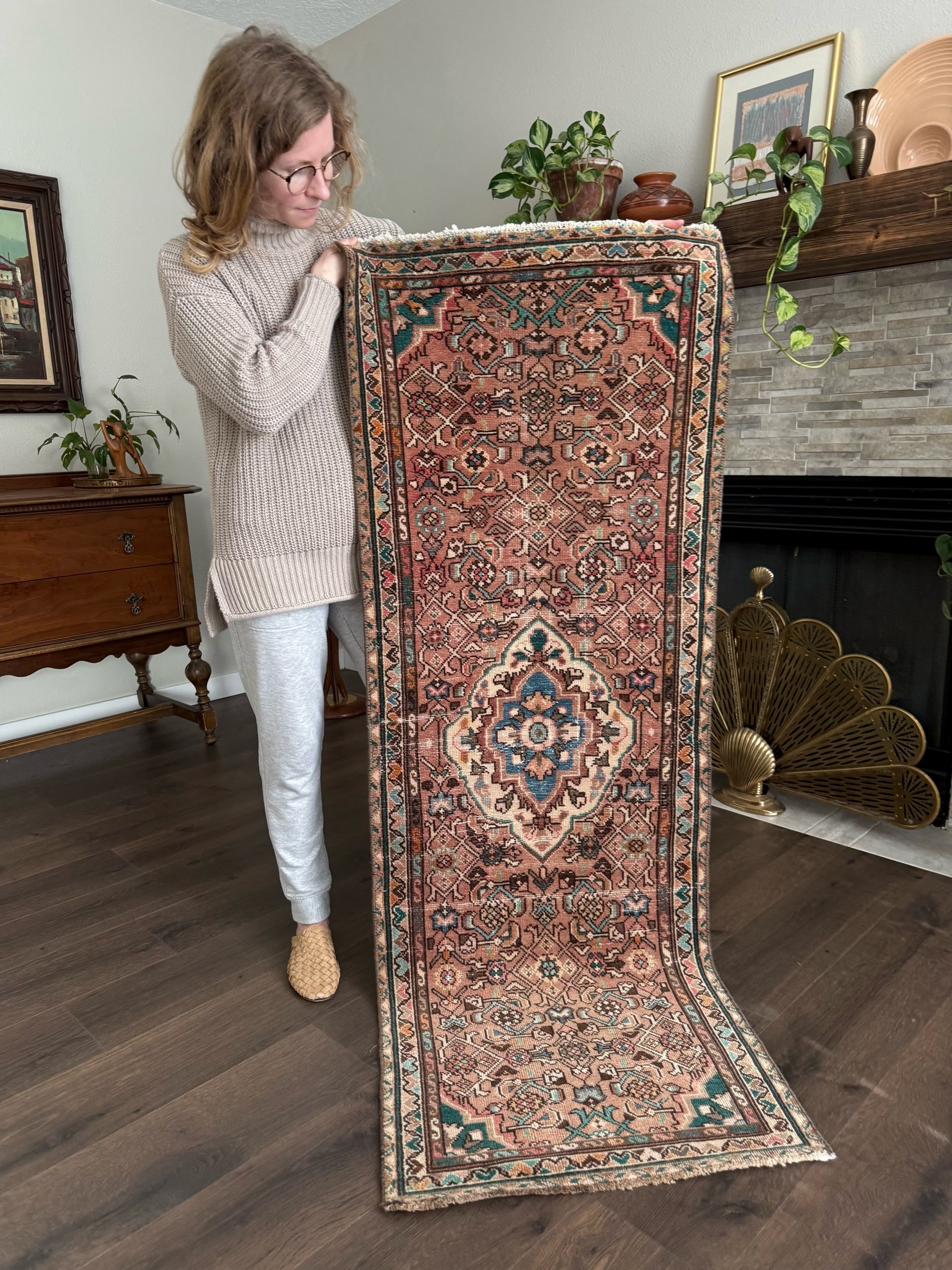 Vintage 2'4' x 6' Narrow Hummingbird Persian Wool Runner Rug