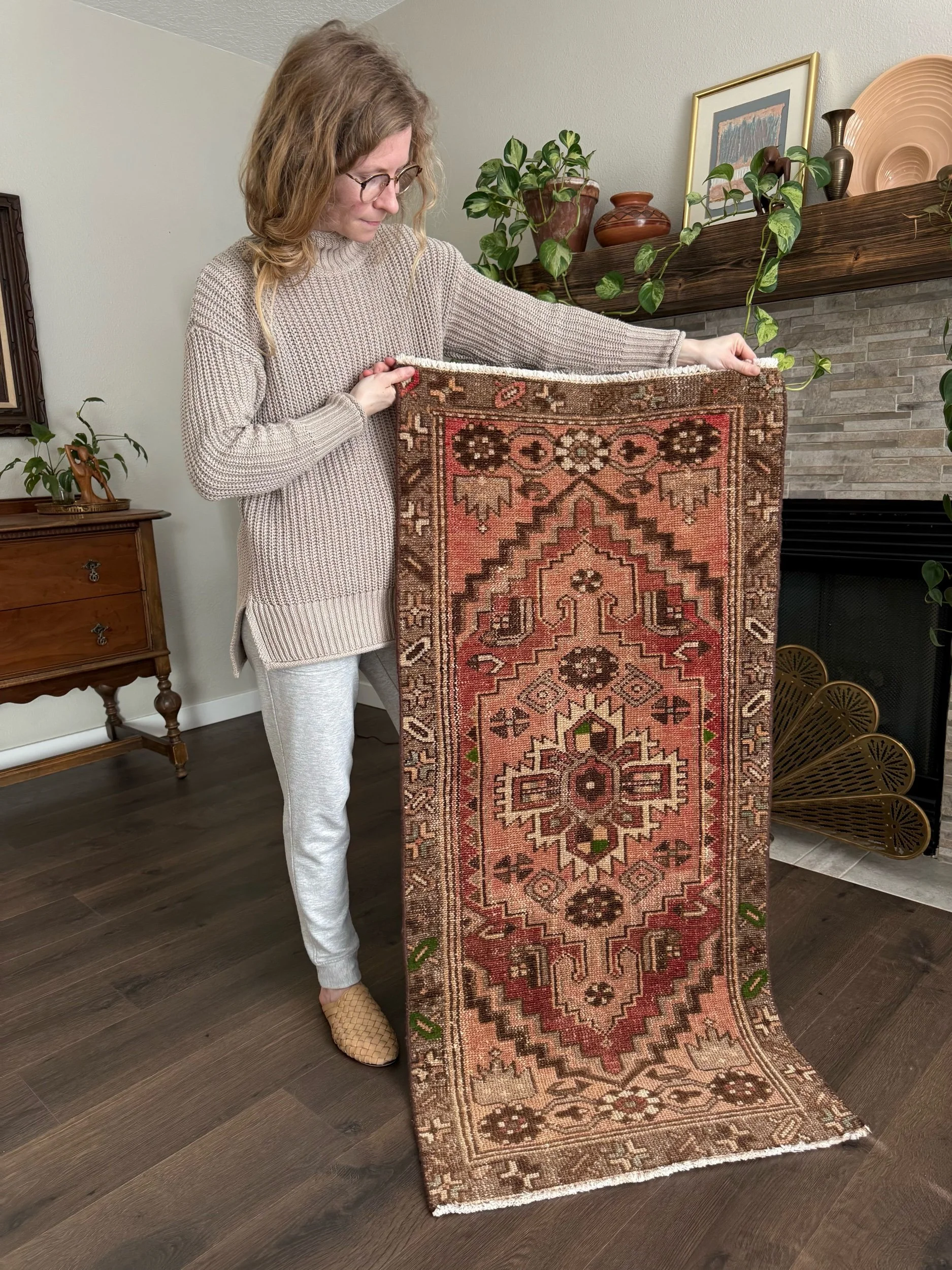 Vintage 2’2” x 4’8” Earthy Persian Wool Runner Rug