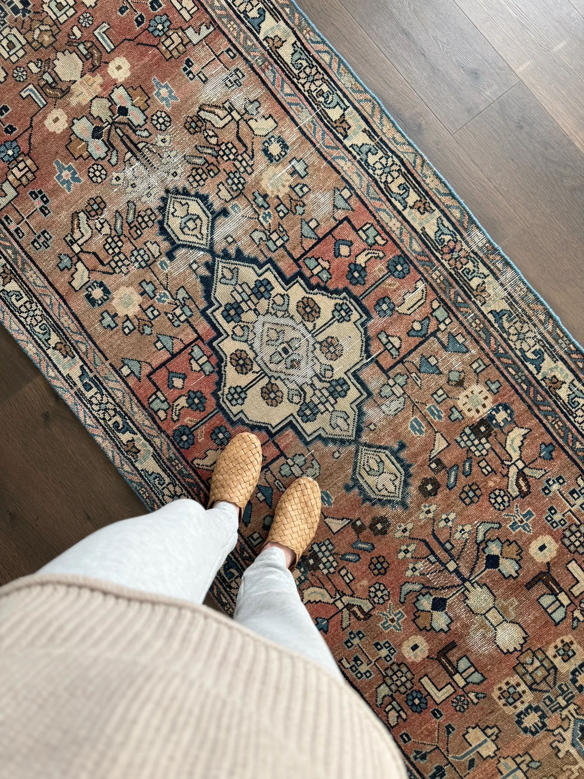 Vintage 3' x 10' Earthy Botanical Persian Wool Runner Rug