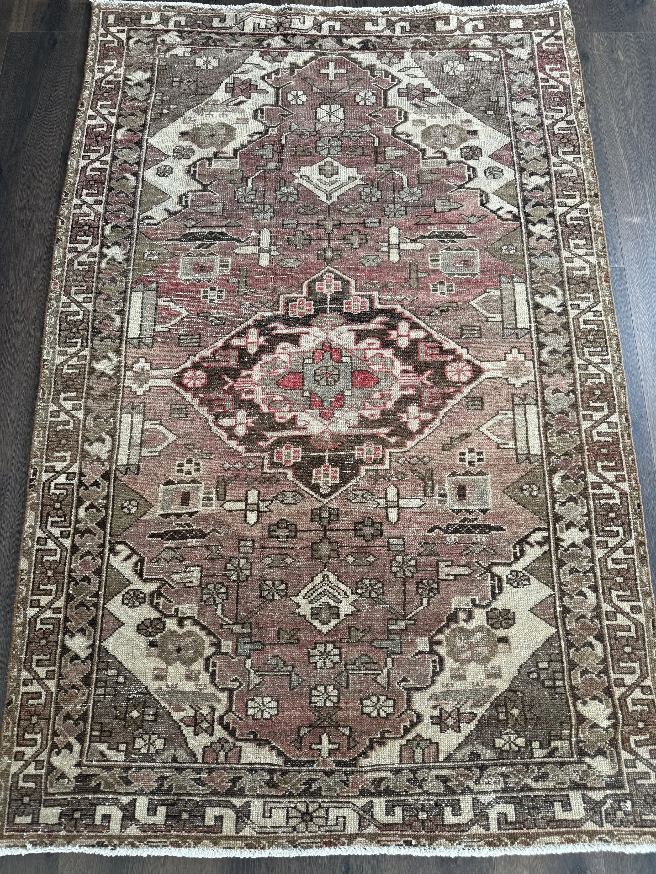 Vintage 4'2" x 6'7" Earthy Persian Wool Rug