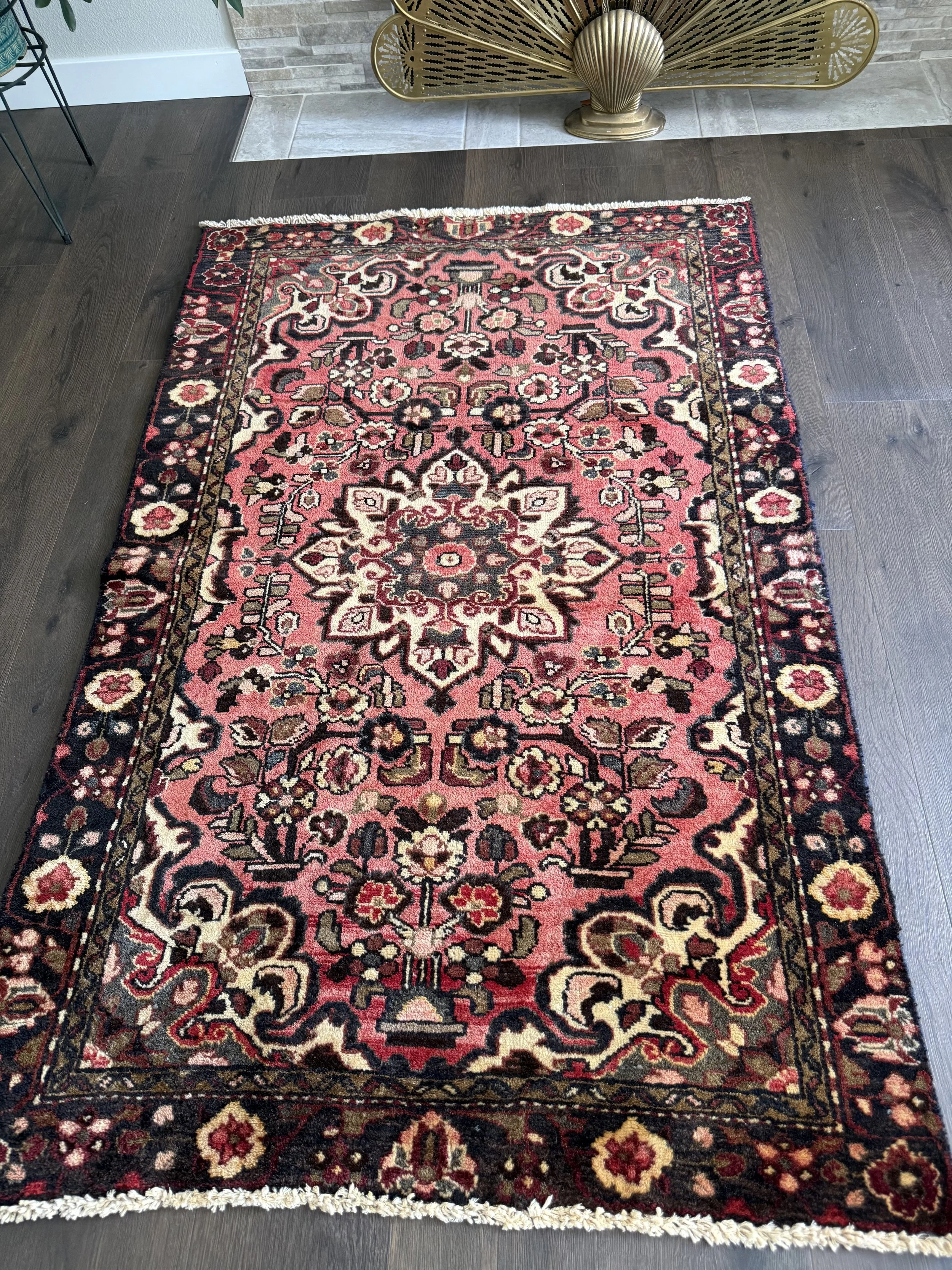 Vintage 3’4” x 5’3” Rose Botanical Persian Wool Area Rug