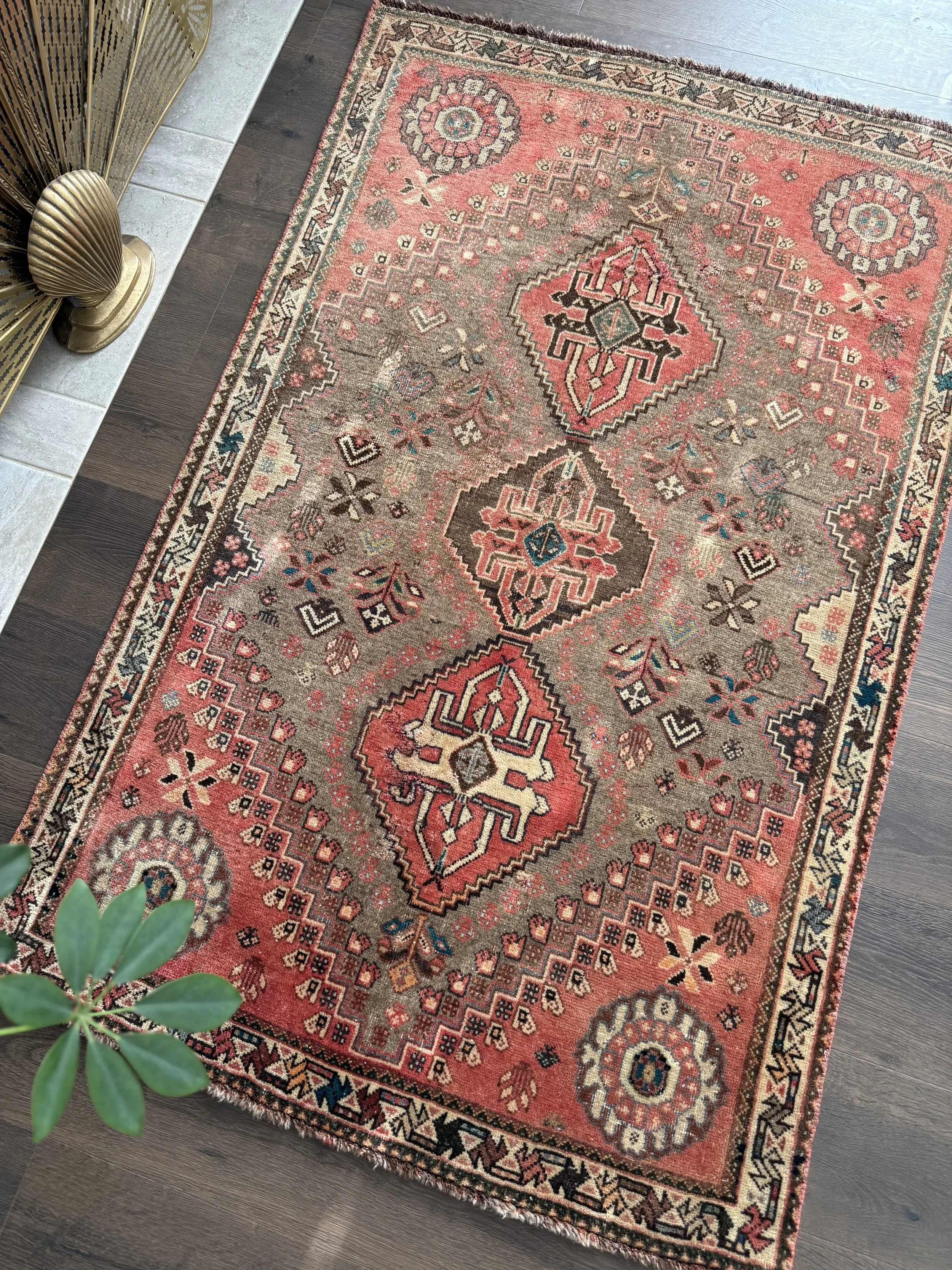 Antique 3'5" x 5'2" Qashqai Persian Wool Rug