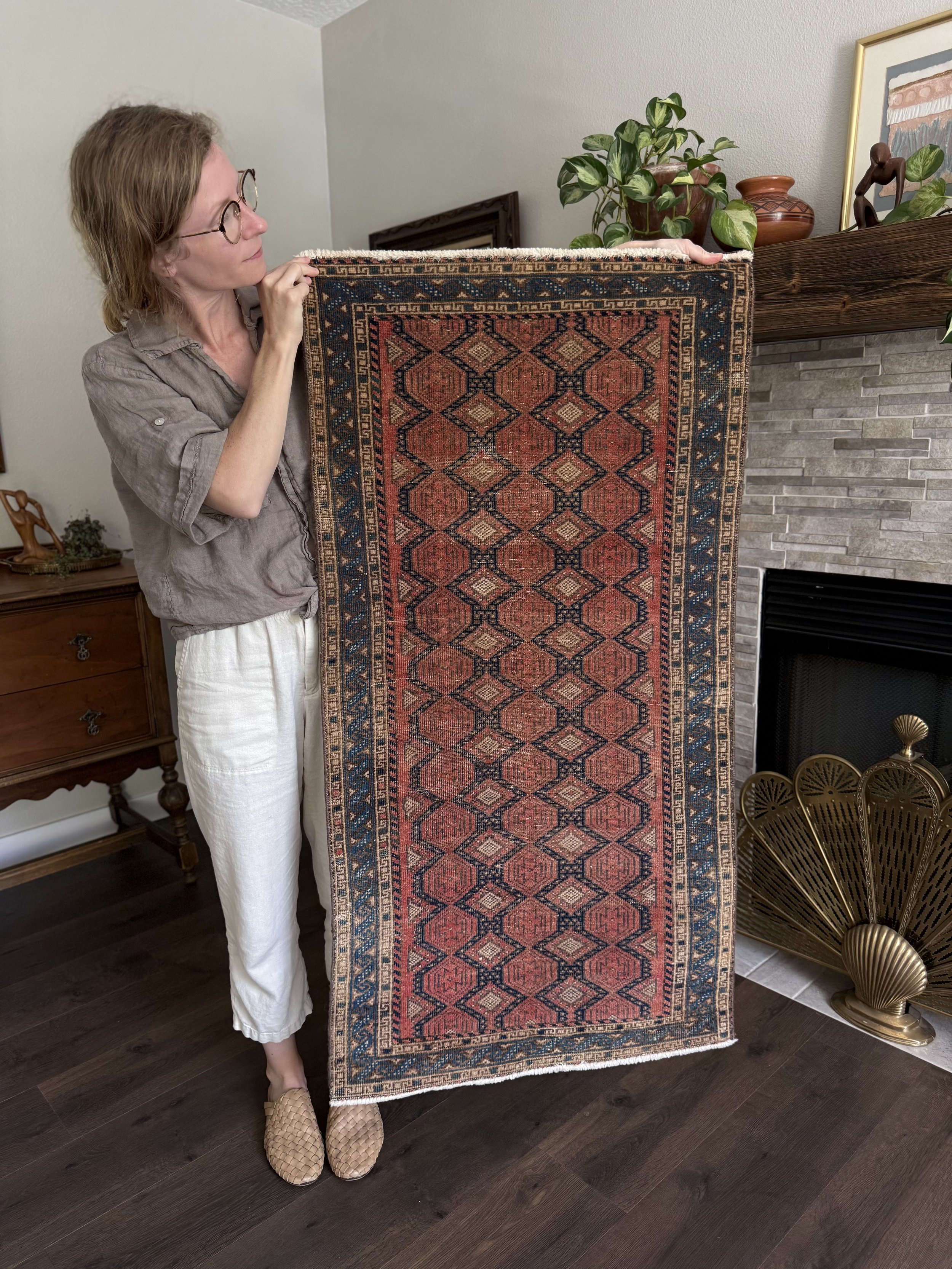 Vintage 2'3" x 4'2" Terracotta Persian Wool Area Rug